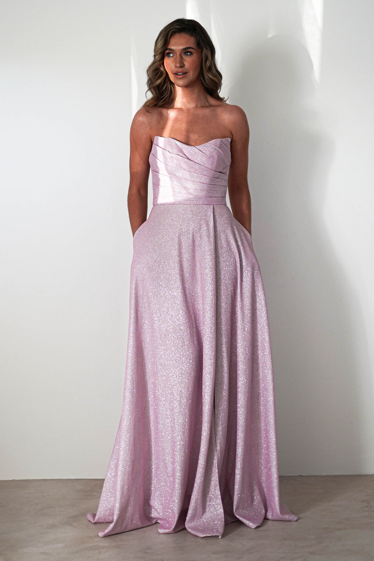 Cassia Strapless Glitter Aline Gown | Pink-Oh Hello Clothing