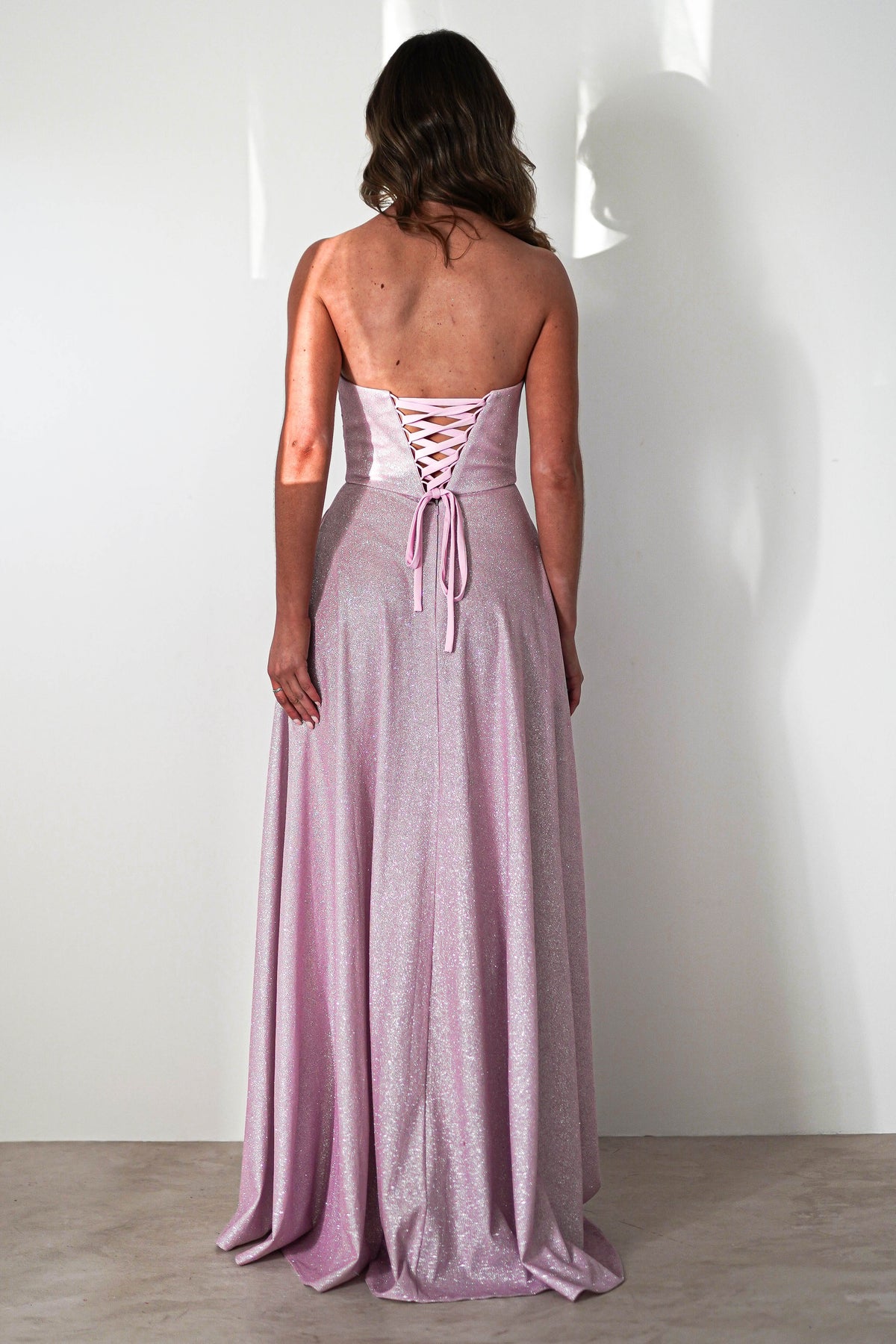 Cassia Strapless Glitter Aline Gown | Pink-Oh Hello Clothing