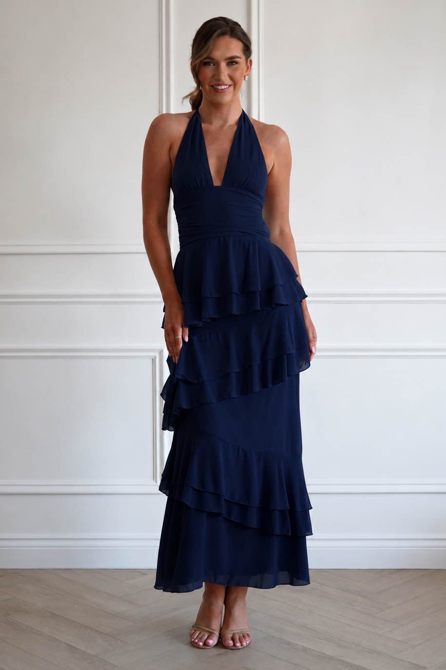 Caterina Tiered Halter Maxi Dress | Navy-Oh Hello Clothing