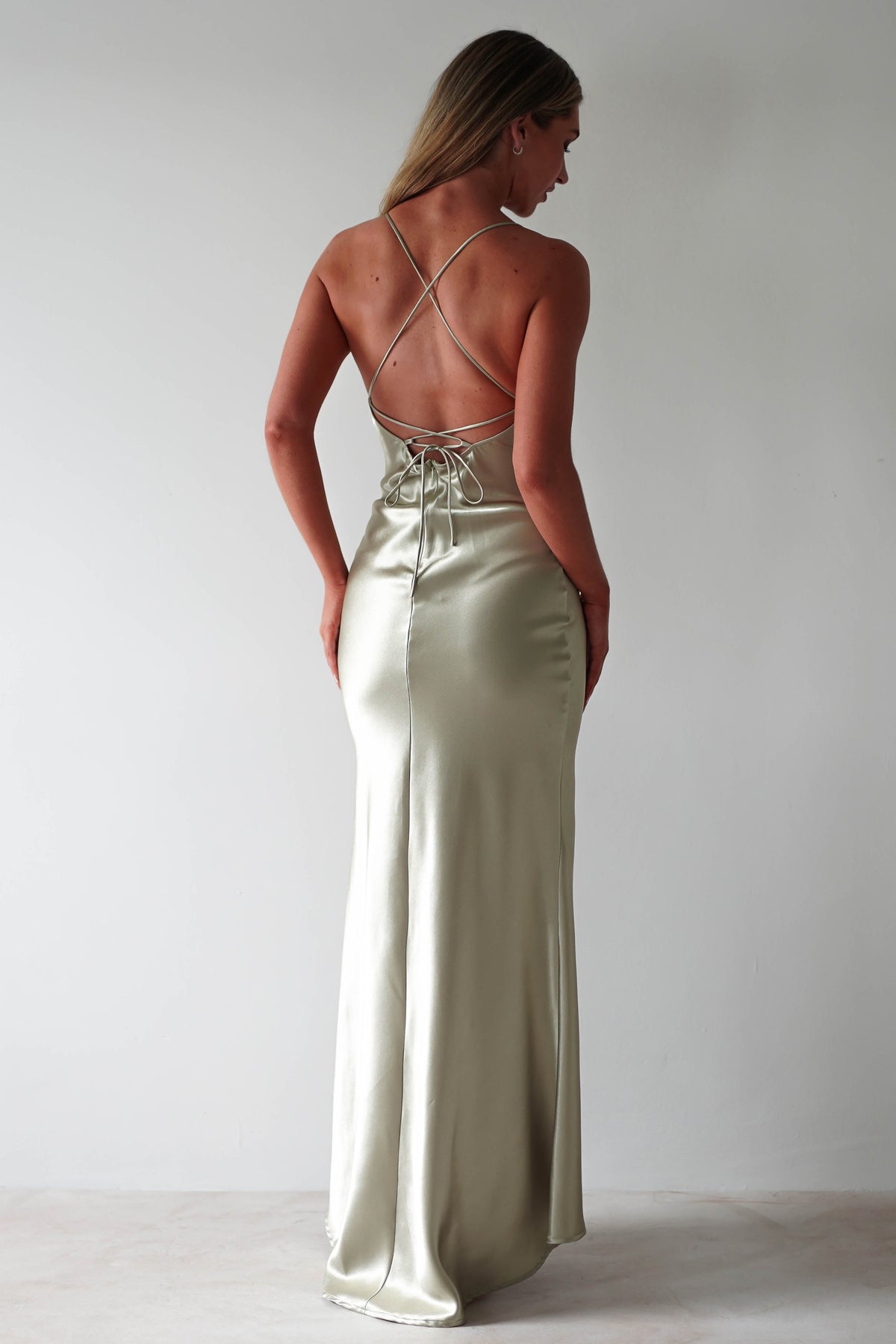 Celinee Satin Maxi Gown | Sage-Oh Hello Clothing
