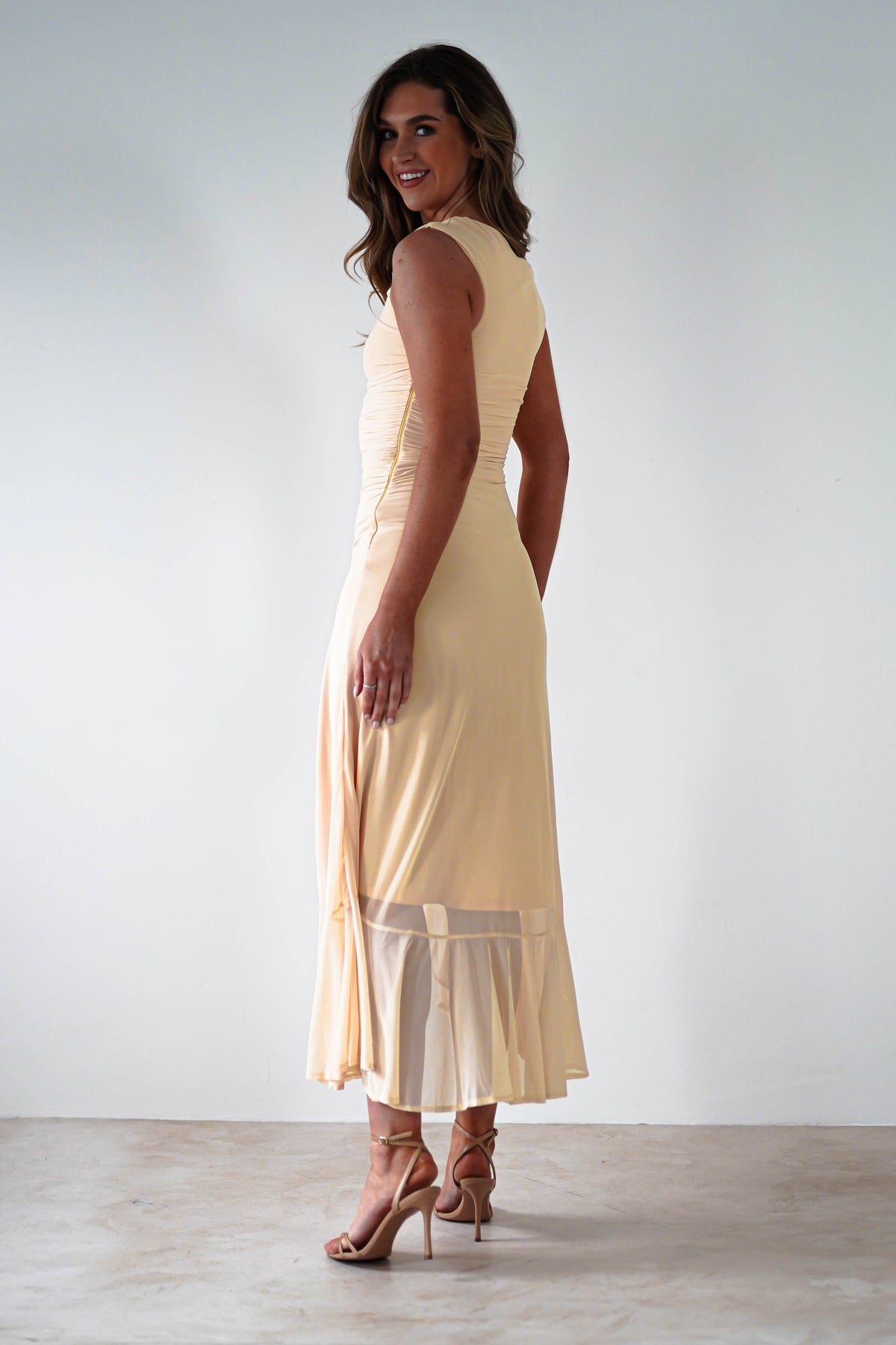 Cellinna Mesh Maxi Dress | Butter Cream-Oh Hello Clothing