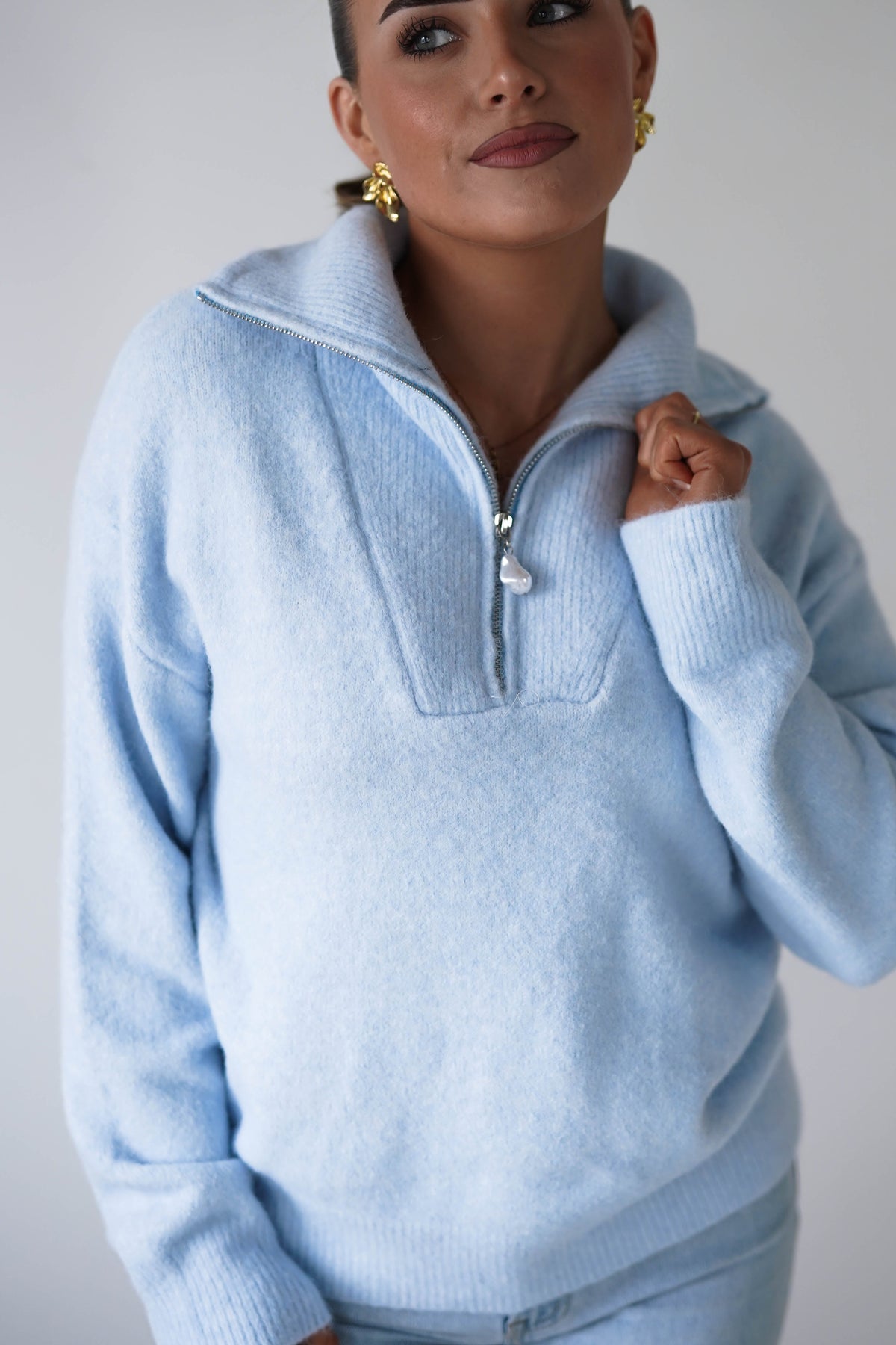 Chaney Half Pink Zip Jumper | Blue-Oh Hello Clothing