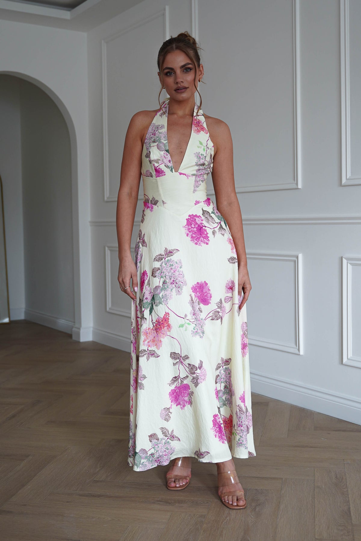 Charlotte Floral Pink Maxi Dress | Lime/Pink-Oh Hello Clothing