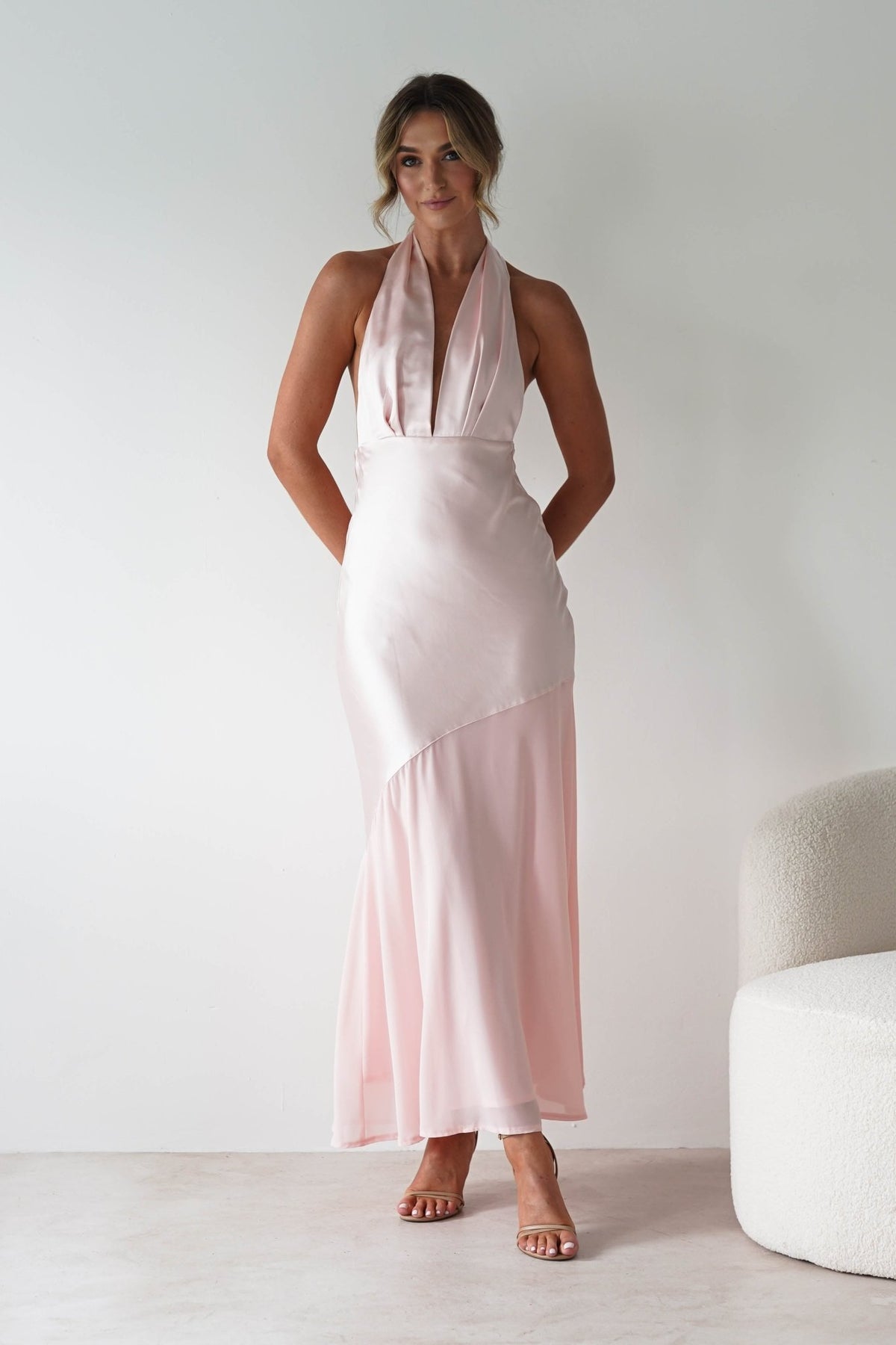 Cheree Silky Halterneck Maxi Dress | Pink-Oh Hello Clothing