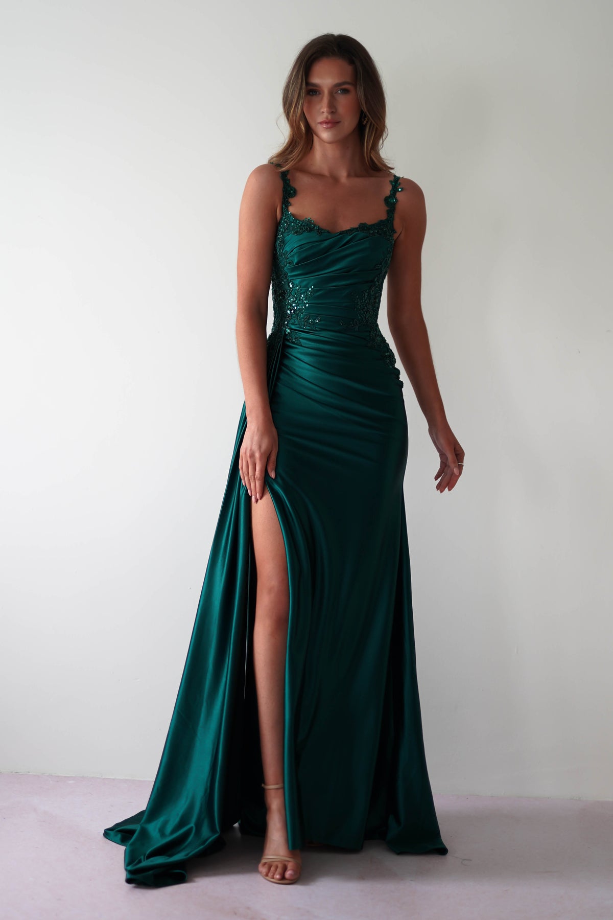 Cindy Pleated Bodice Gown | Emerald Green-Oh Hello Clothing