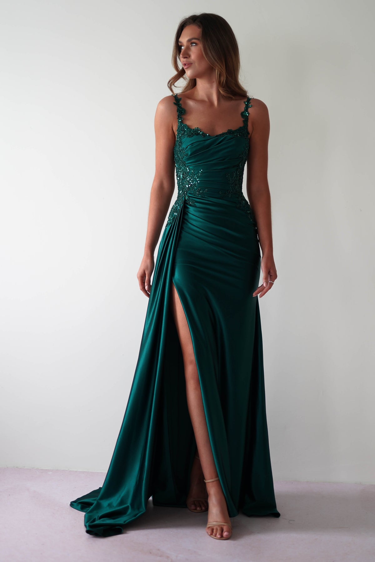 Cindy Pleated Bodice Gown | Emerald Green-Oh Hello Clothing