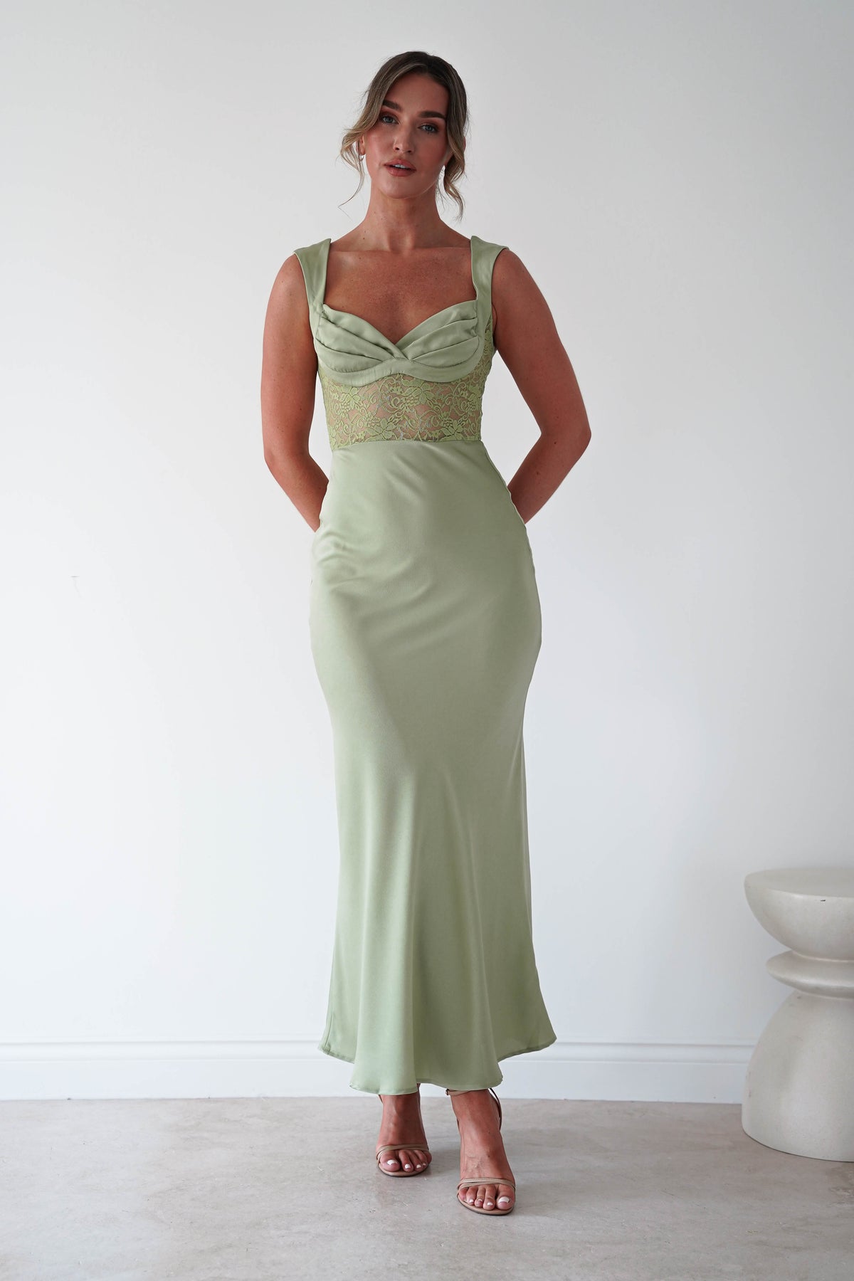 Cleo Lace Detail Maxi Dress | Sage Green-Oh Hello Clothing