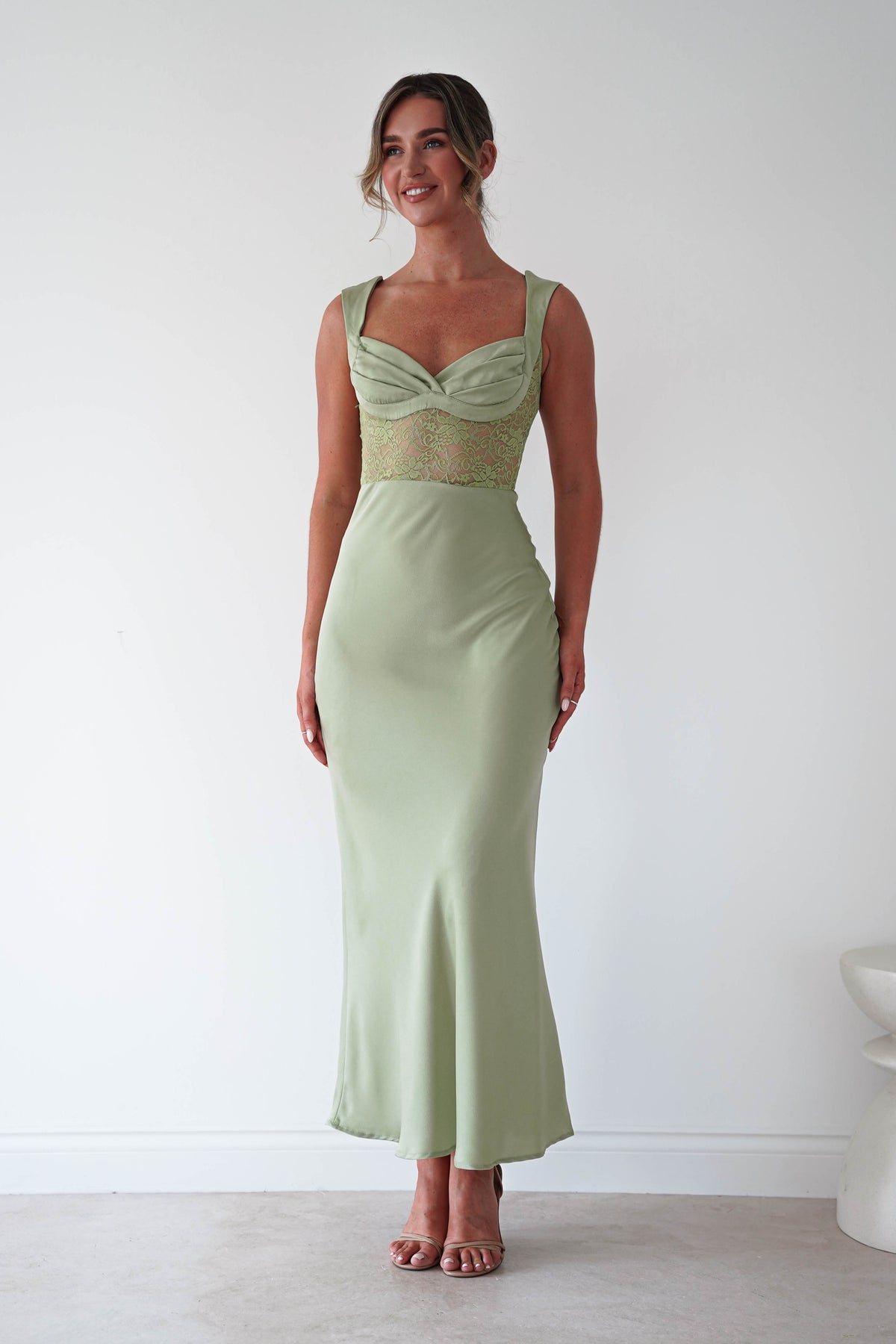 Cleo Lace Detail Maxi Dress | Sage Green-Oh Hello Clothing