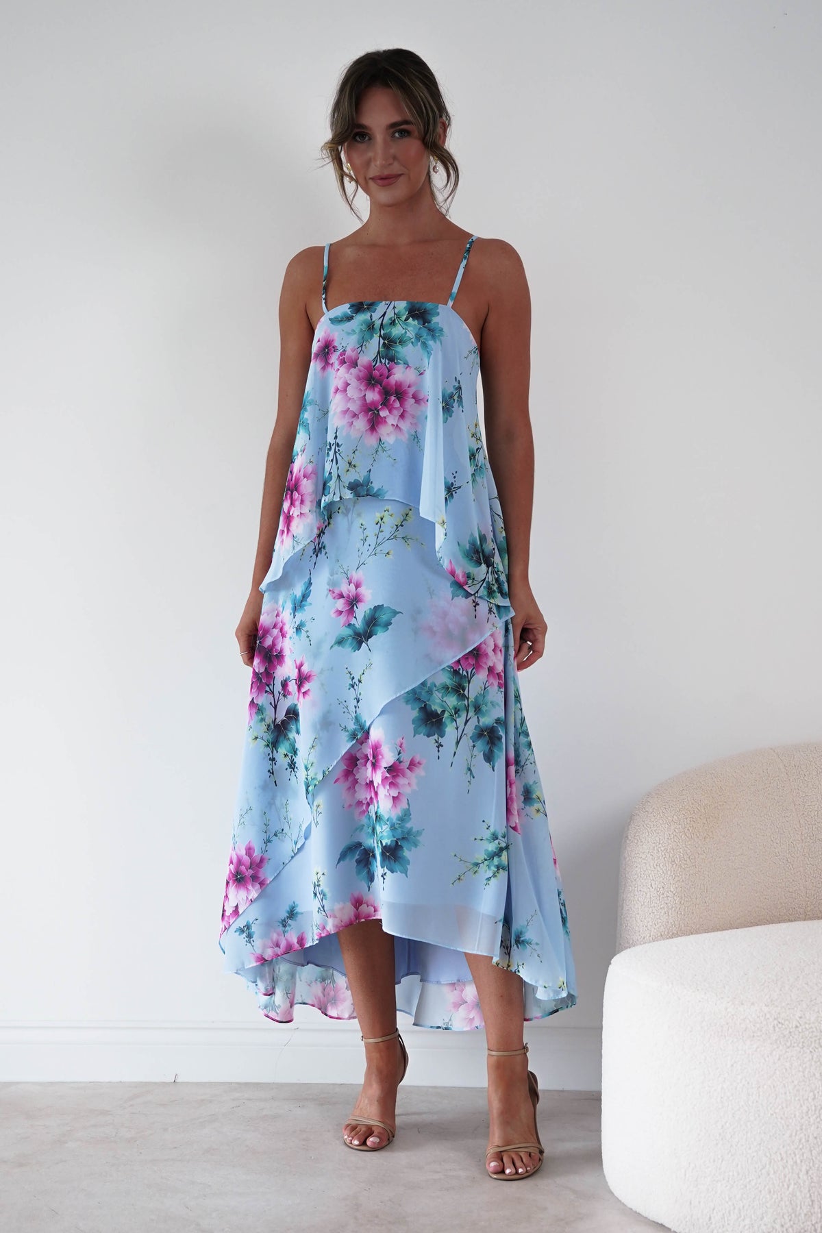 Clover Floral Layered Chiffon Maxi Dress | Blue-Oh Hello Clothing