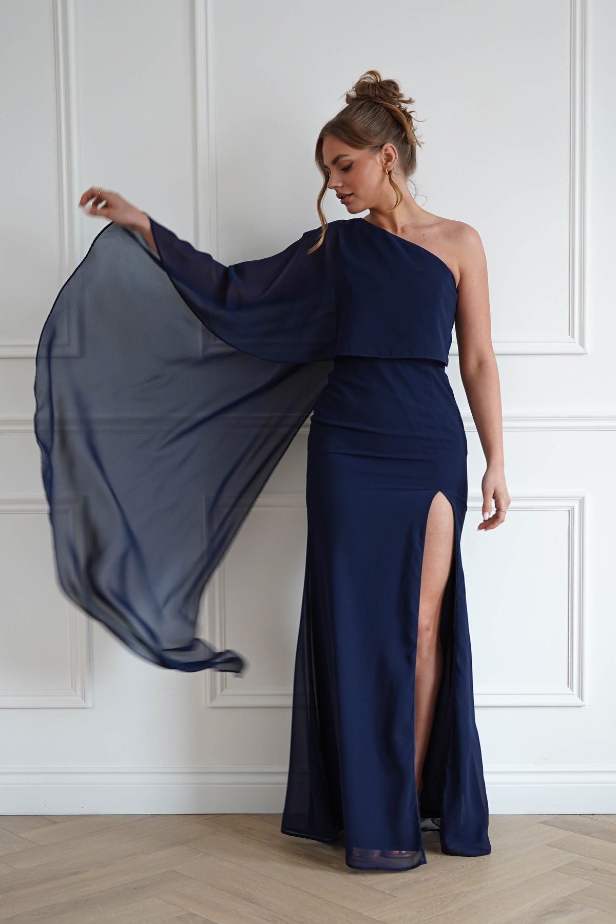 Criselda One Shoulder Chiffon Maxi Dress | Navy-Oh Hello Clothing
