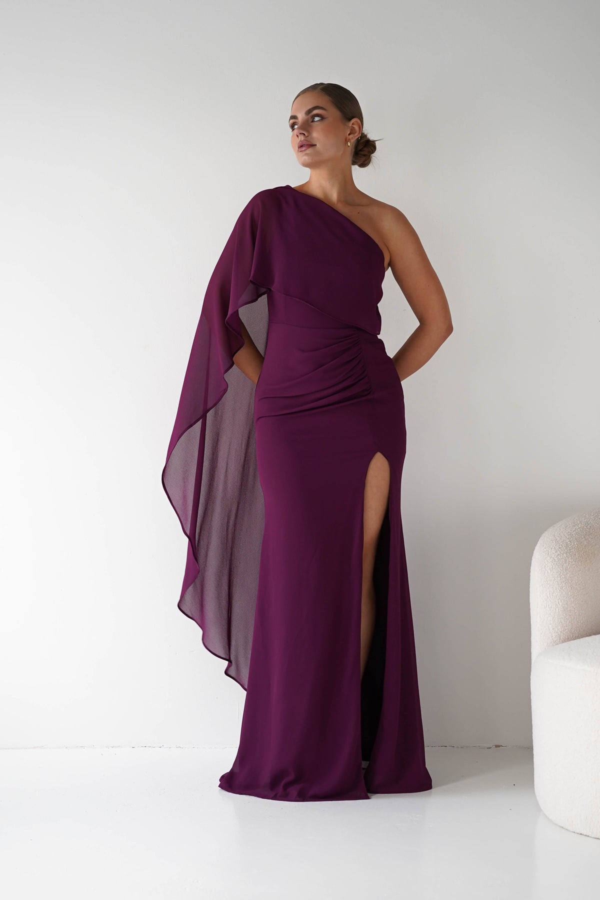 Criselda One Shoulder Chiffon Maxi Dress | Plum-Oh Hello Clothing