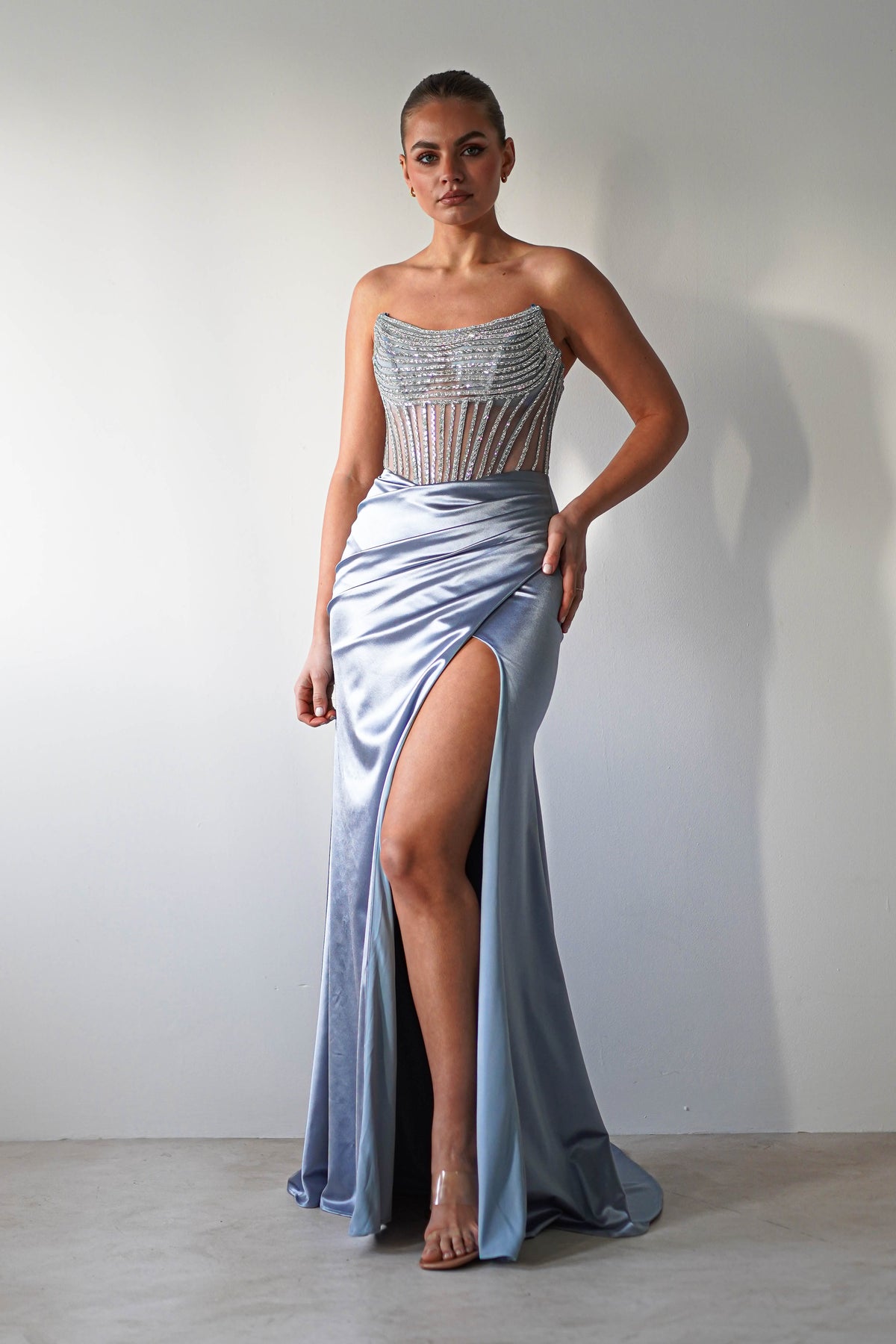 Crystal Bodycon Embellished Gown | Blue-Oh Hello Clothing