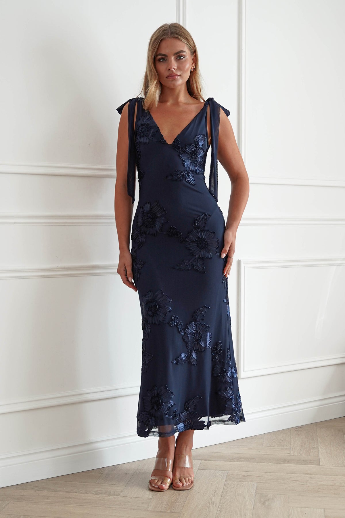 Cyra Floral Appliqué Maxi Dress | Navy-Oh Hello Clothing