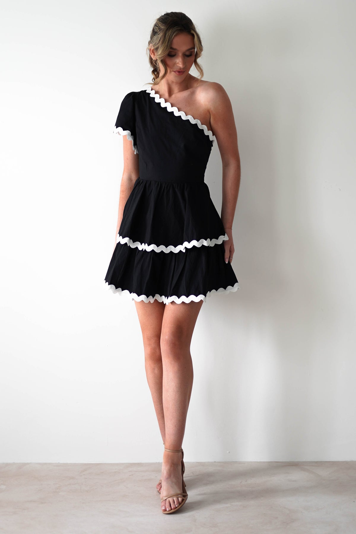 * DONE - BLACK RUFFLE BODYCON WITH ROWAN/KLABELLE NECKLINE | Black ***SASHA-Oh Hello Clothing