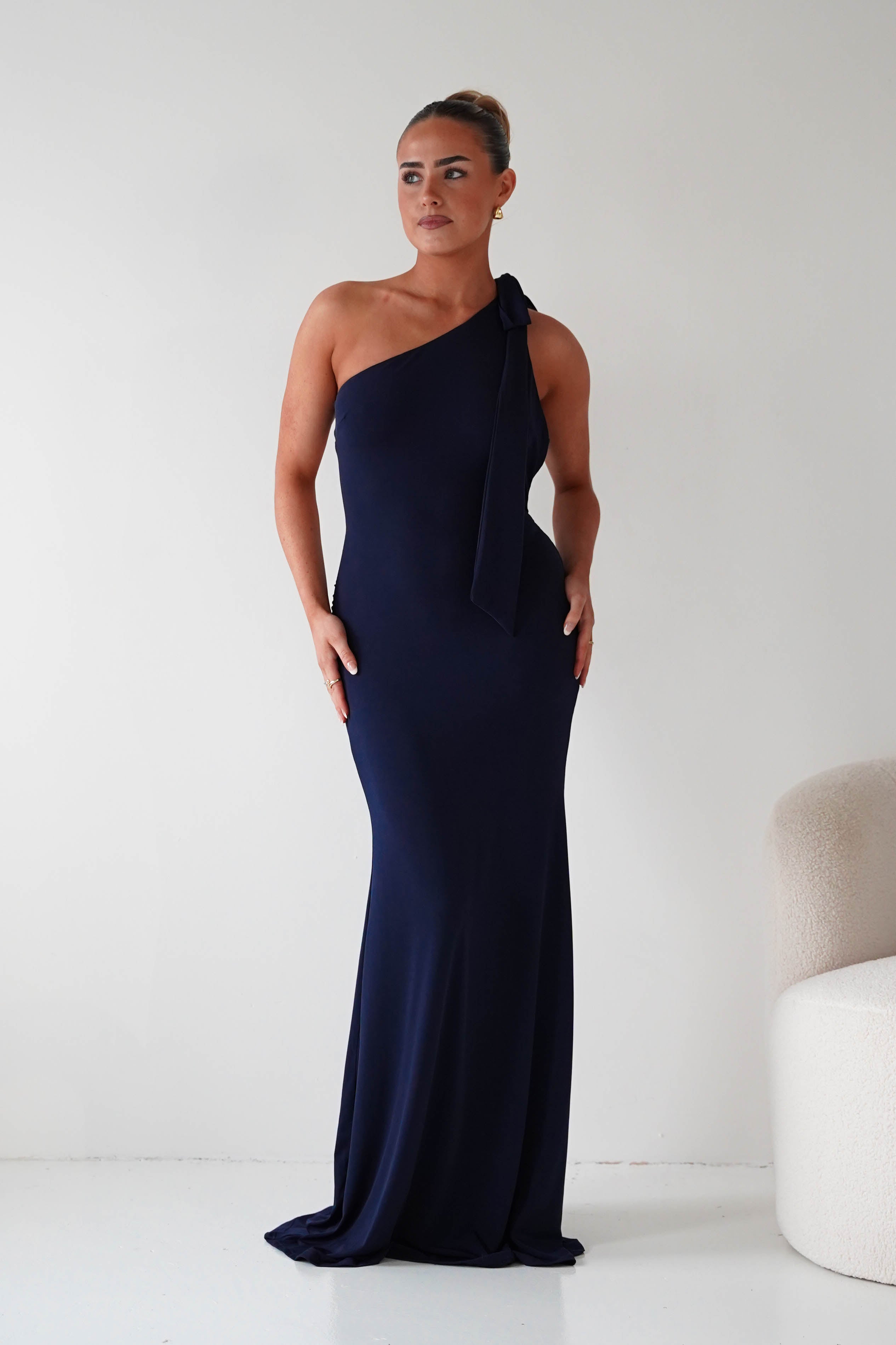 Seraphine Backless Tie Bodycon Maxi Gown | Navy
