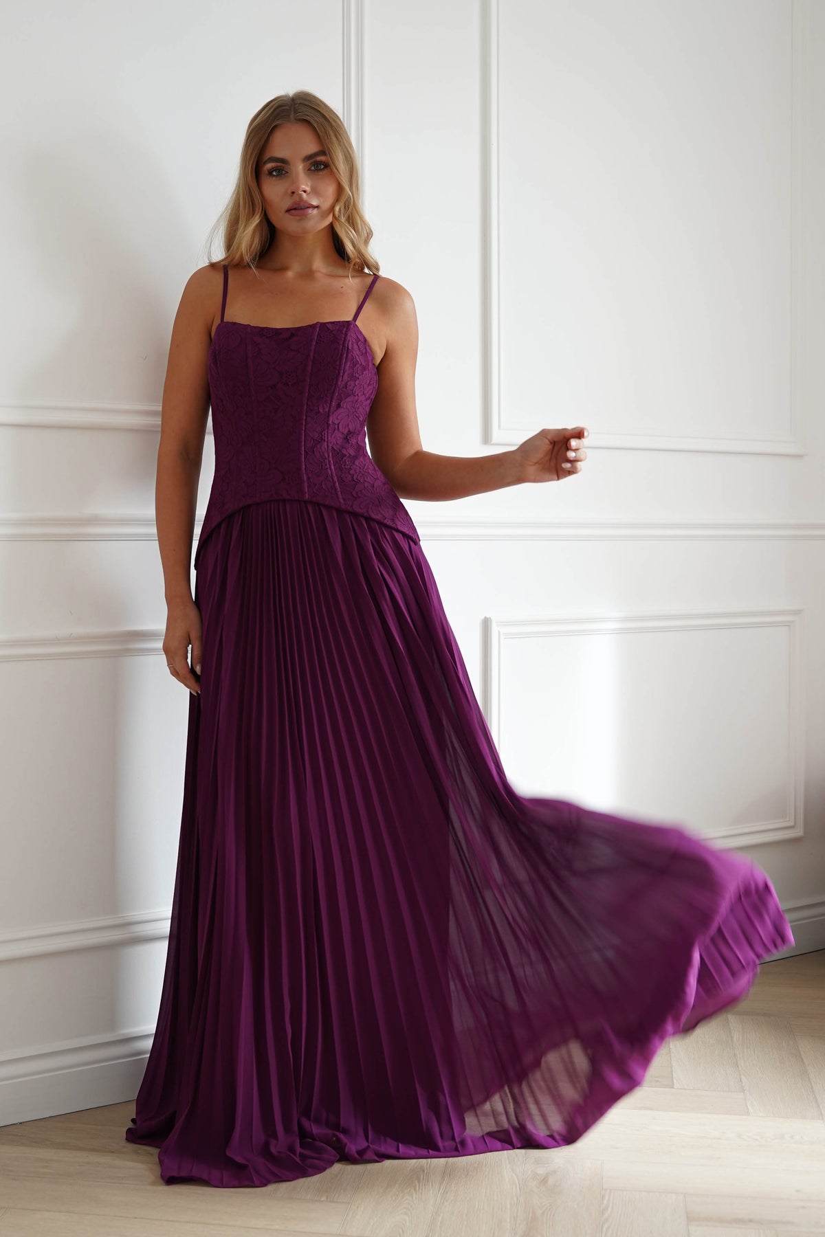Victoria Dropped Peplum Maxi Dress | Plum