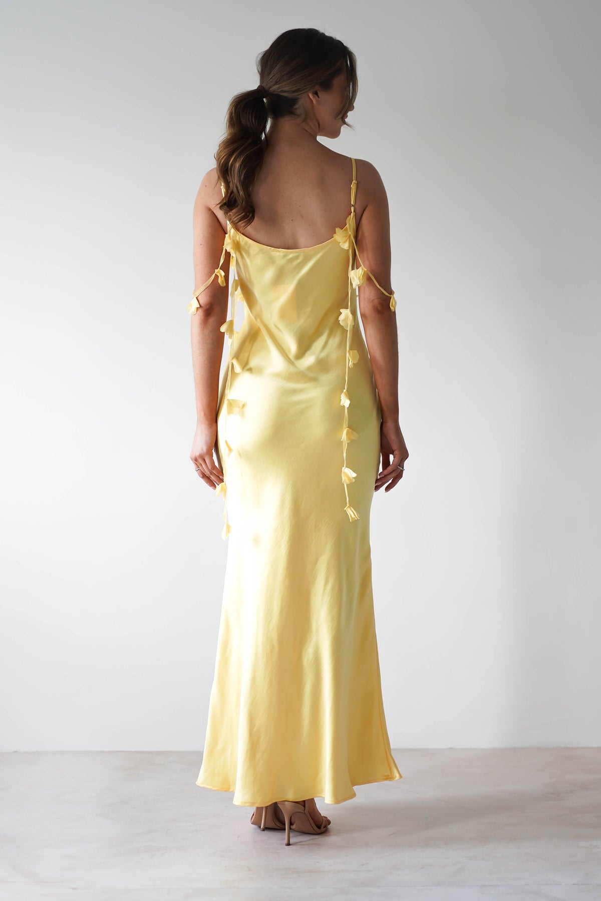 Daisy Cowl Neckline Satin Maxi Dress | Yellow-Oh Hello Clothing