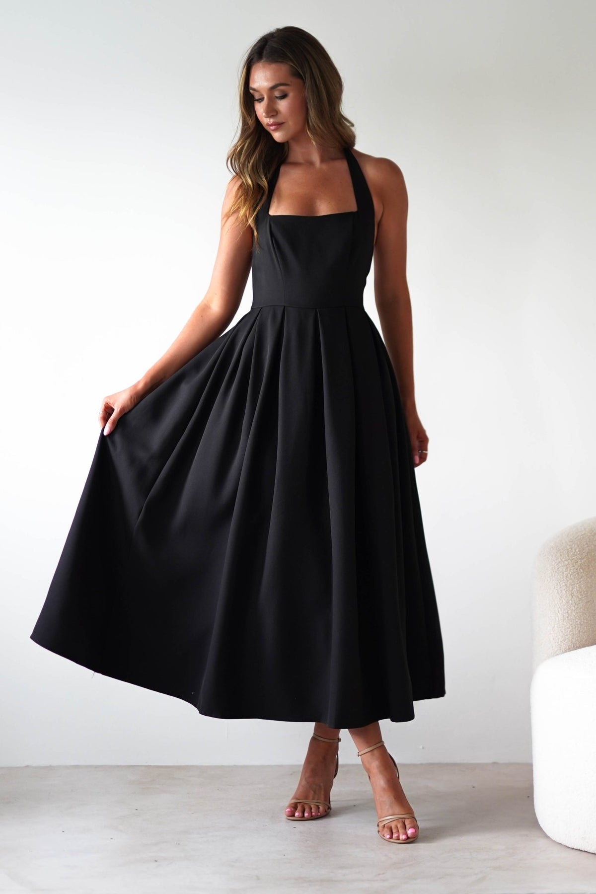 Daria Halter Neck Midi Dress | Black-Oh Hello Clothing