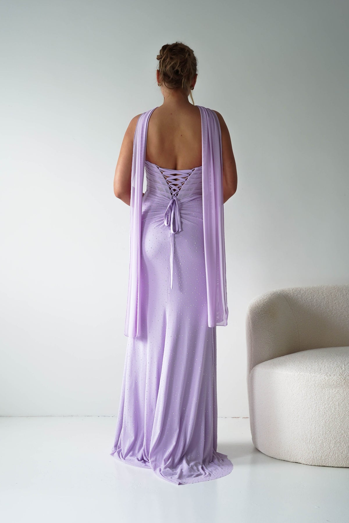 Diana Draped Strapless Rhinestone Gown | Lavender-Oh Hello Clothing