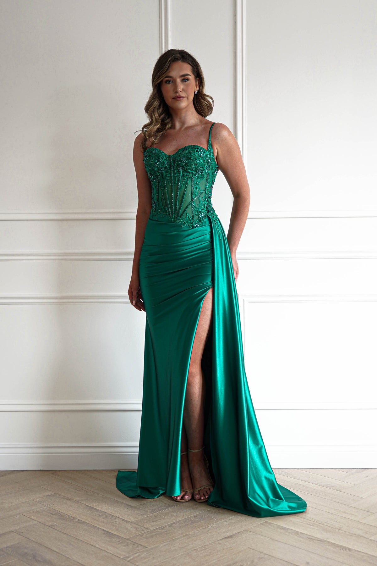 Diva Embellished Corset Gown | Emerald Green-Oh Hello Clothing