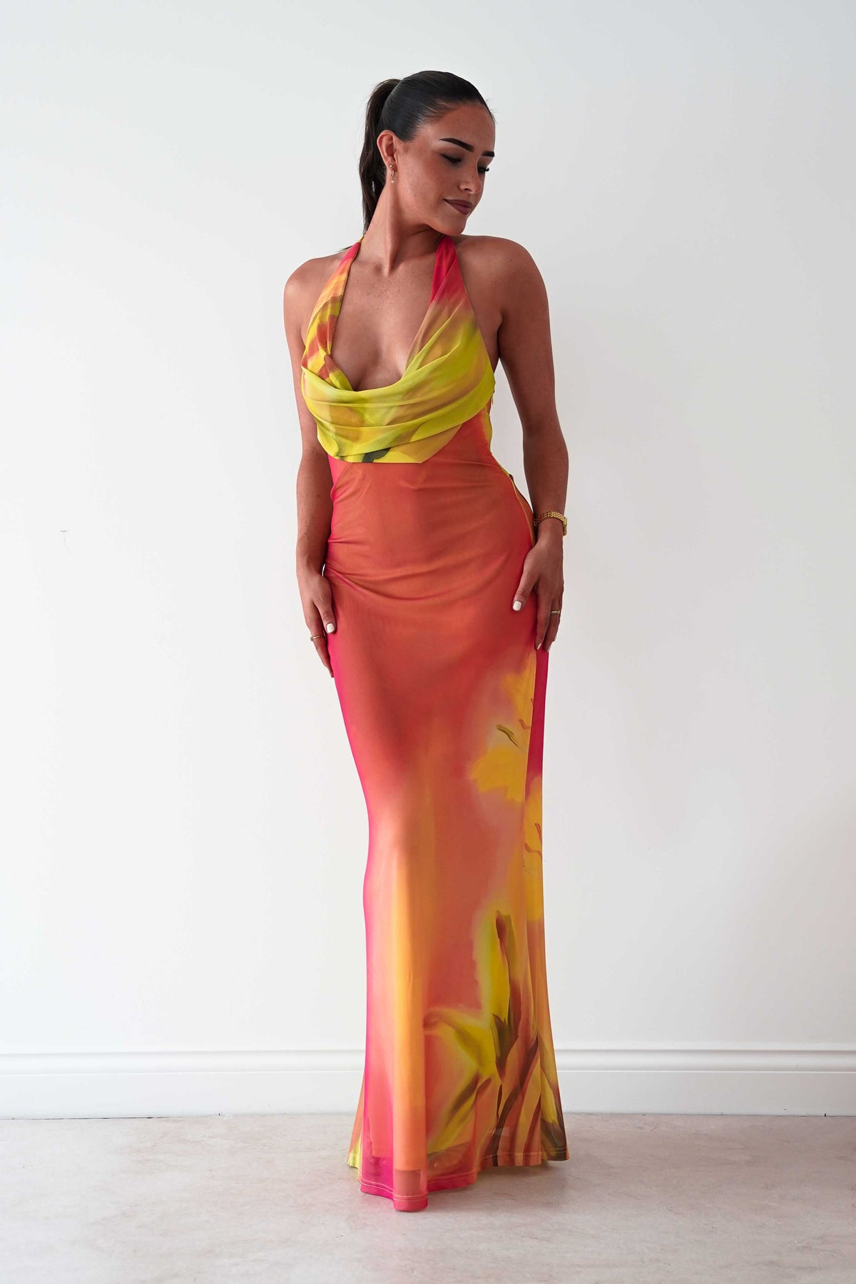 Doja Abstract Print Halterneck Maxi Dress | Sunset-Oh Hello Clothing