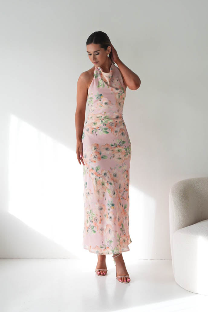 Elaina Halternack Floral Maxi Dress | Peach/Sage-Oh Hello Clothing