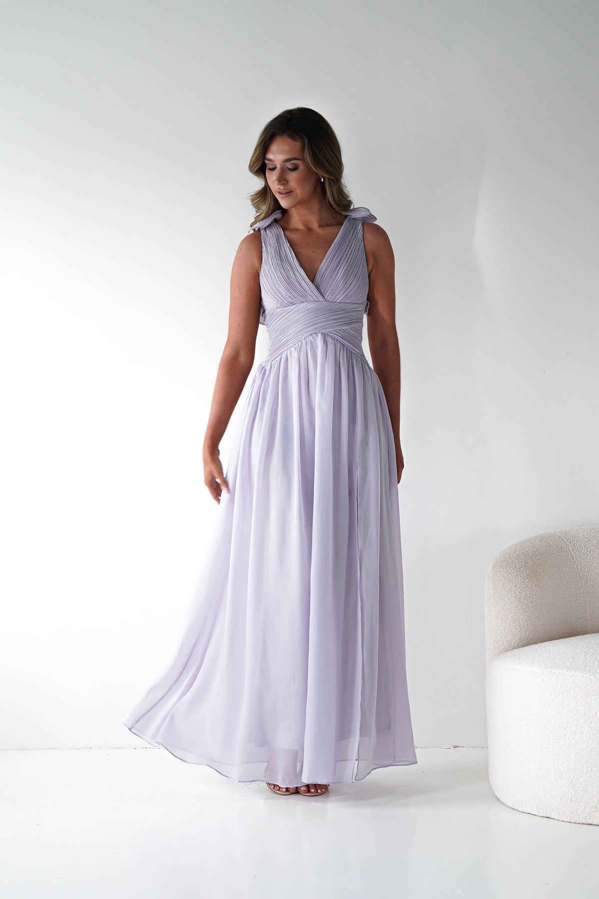 Elias Ruffle Criss Cross Detail Maxi Dress | Lavender-Oh Hello Clothing