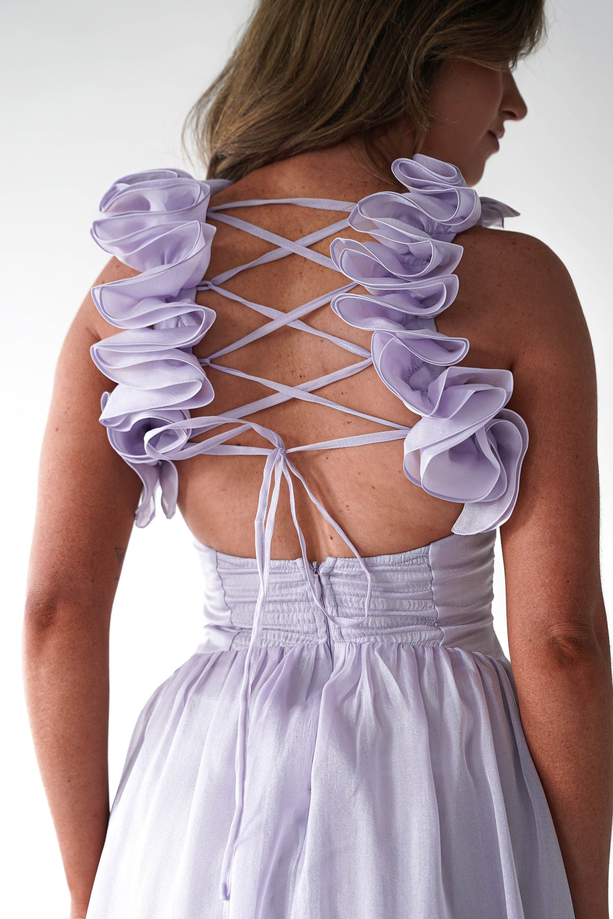 Elias Ruffle Criss Cross Detail Maxi Dress | Lavender-Oh Hello Clothing