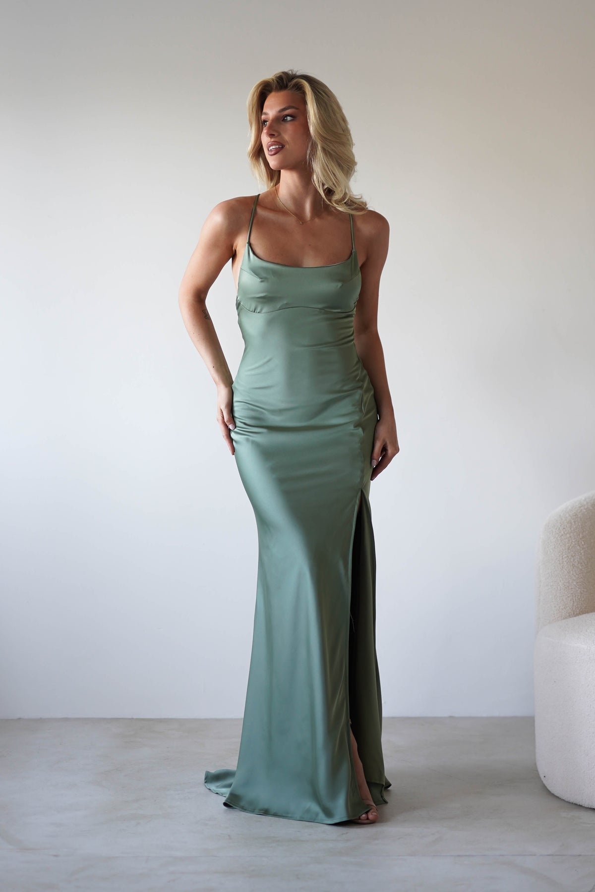 Elsa Matte Satin Maxi Gown | Olive-Oh Hello Clothing