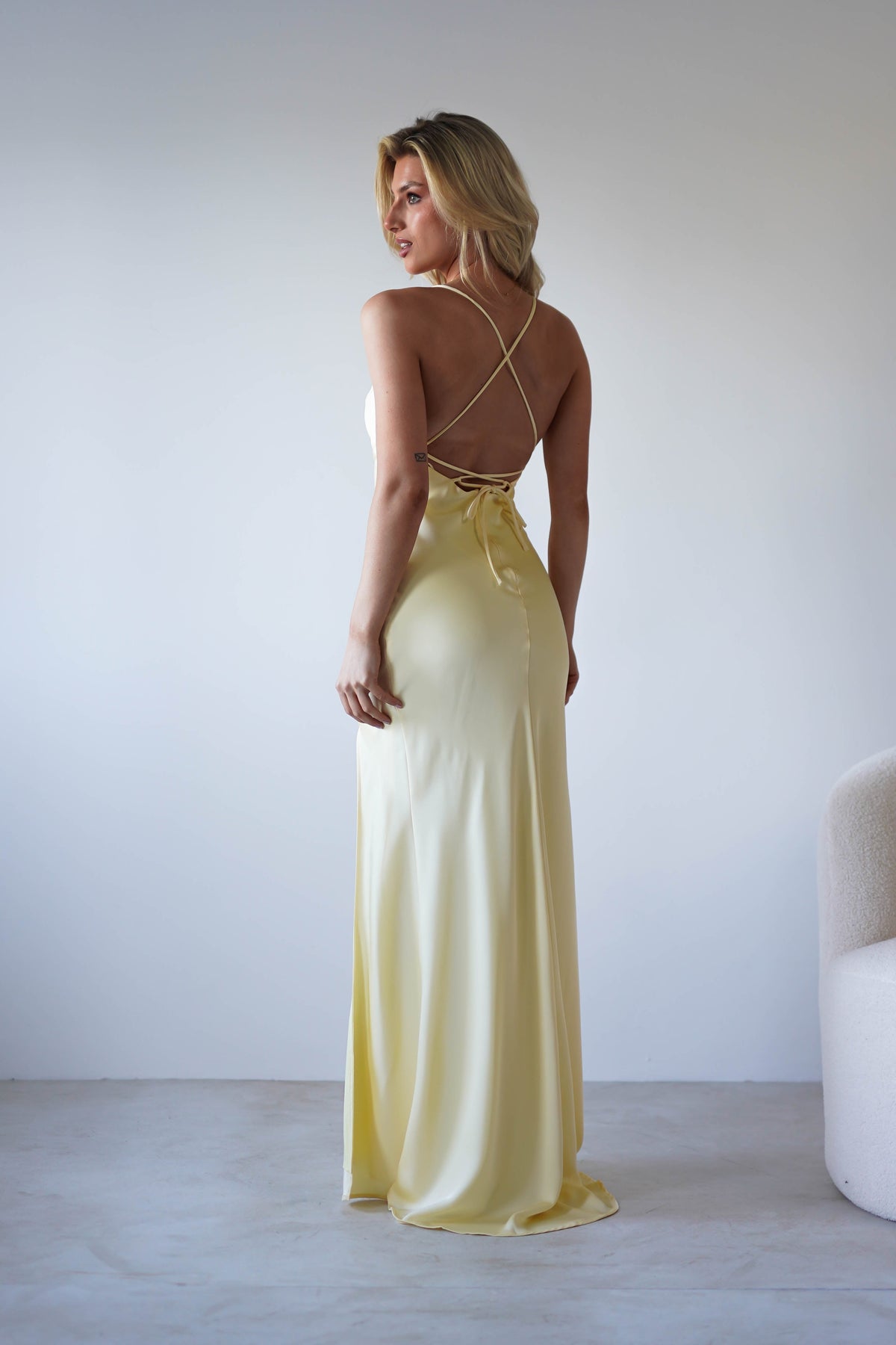 Elsa Matte Satin Maxi Gown | Yellow-Oh Hello Clothing