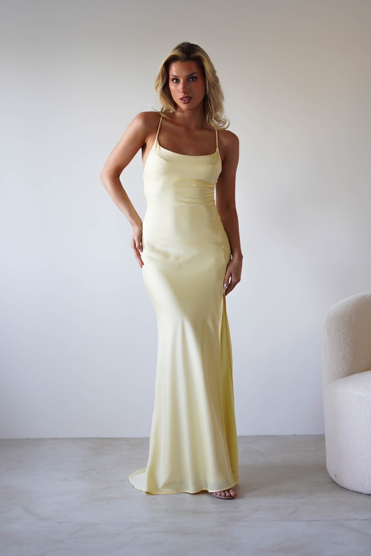 Elsa Matte Satin Maxi Gown | Yellow-Oh Hello Clothing