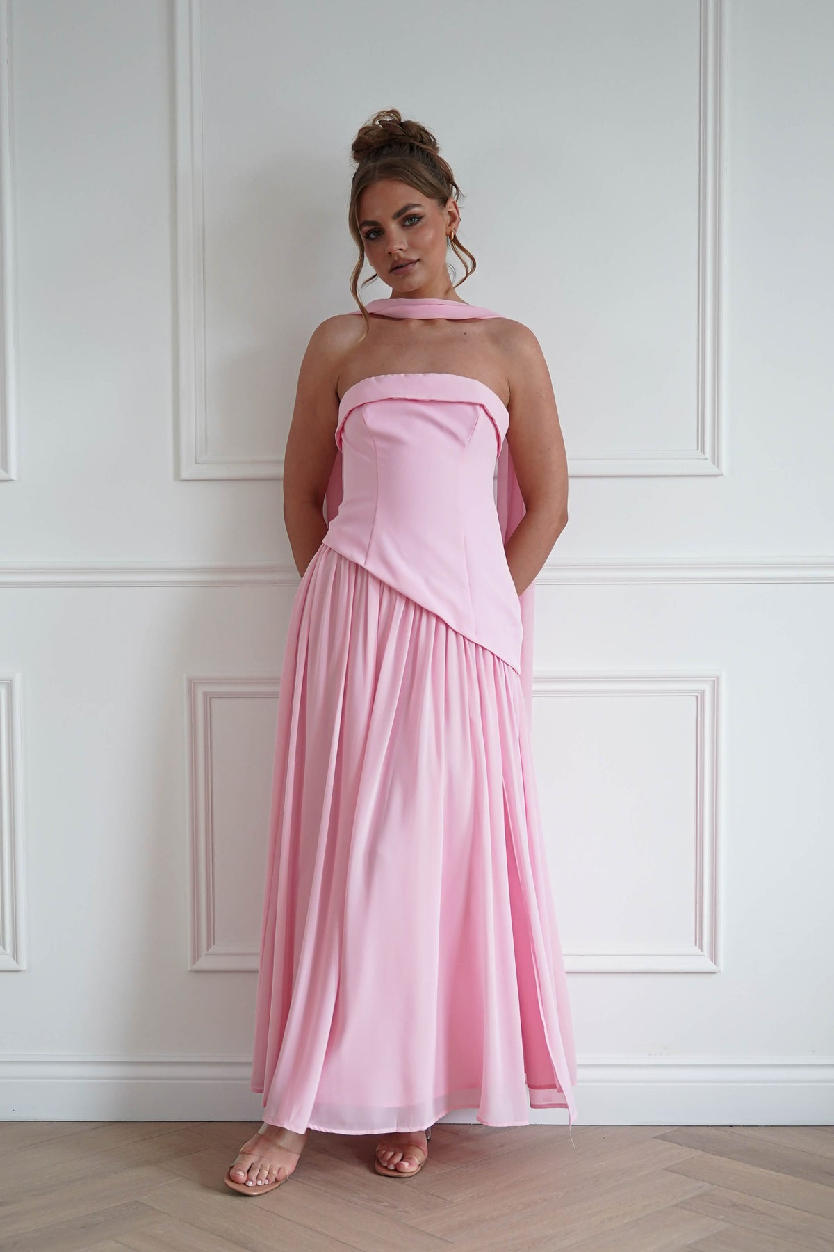 Elva Strapless Asymmetric Waist Maxi Dress | Pink-Oh Hello Clothing