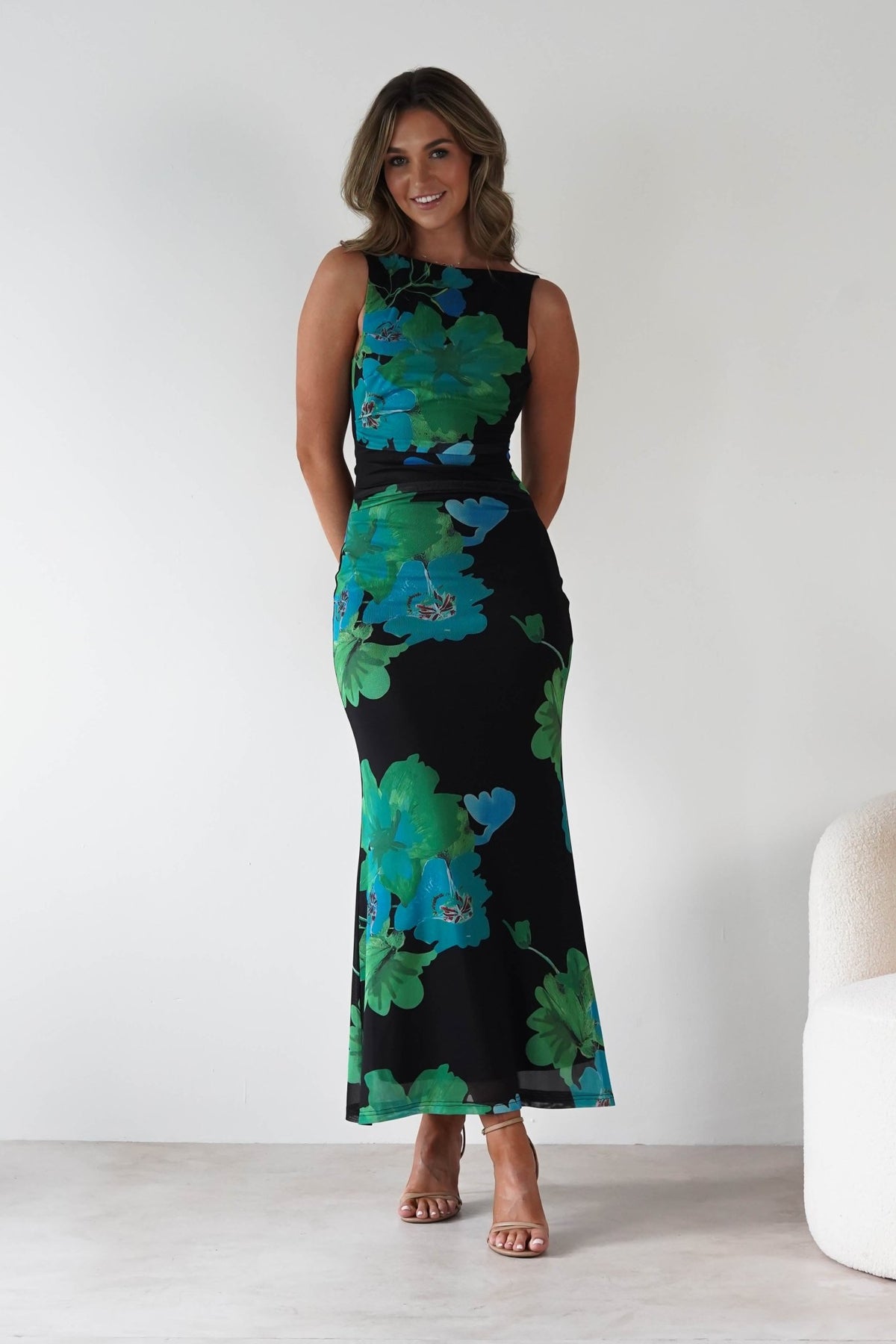 Elysia Bodycon Mesh Maxi Dress | Black/Green-Oh Hello Clothing