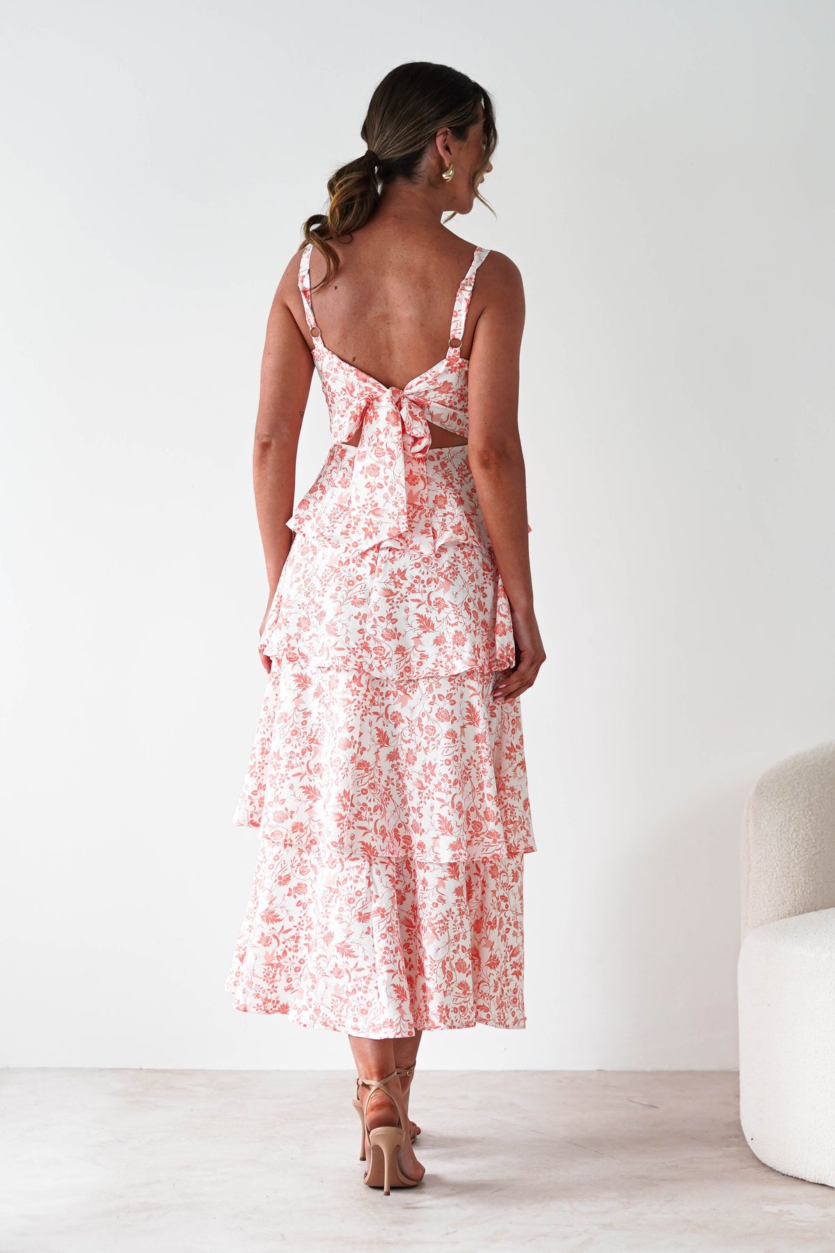 Emily Floral Ruffle Maxi Dress | Orange Print-Oh Hello Clothing