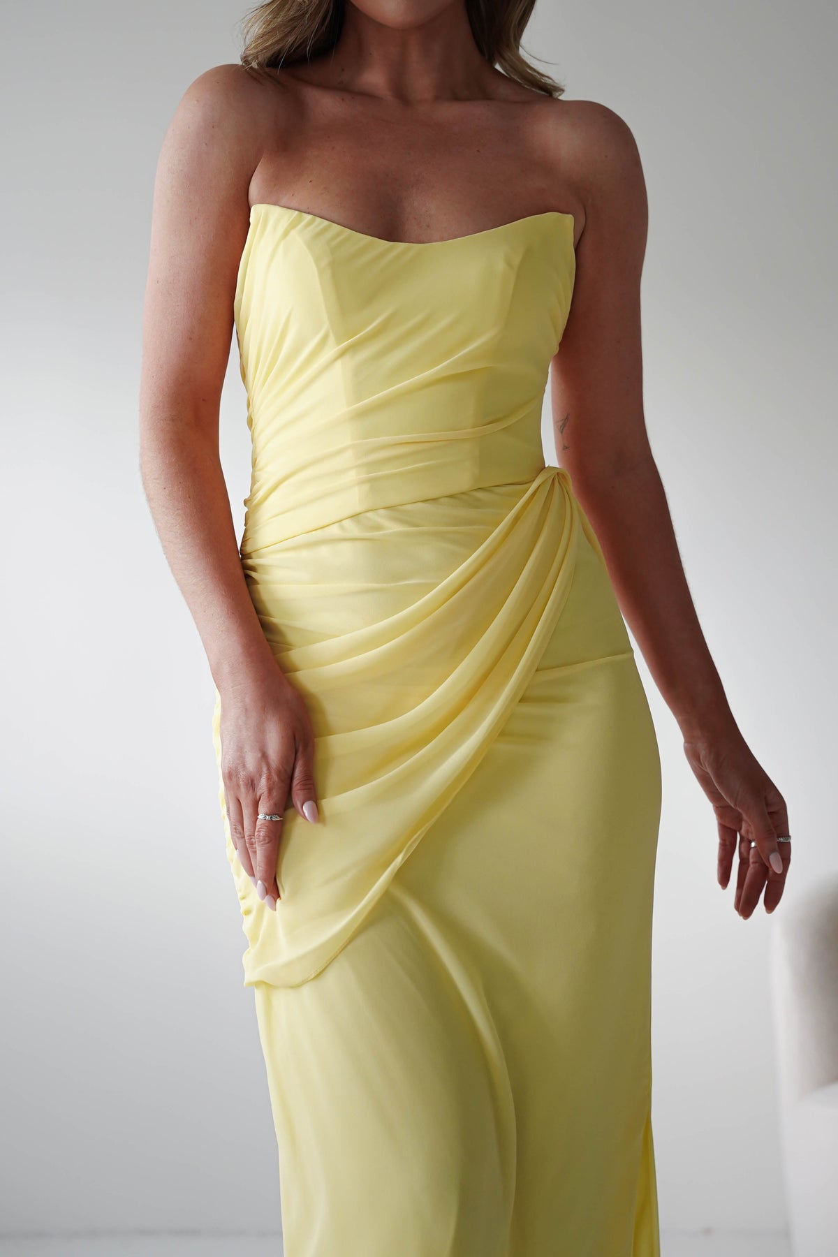 Finn Strapless Draped Maxi Dress | Yellow-Oh Hello Clothing