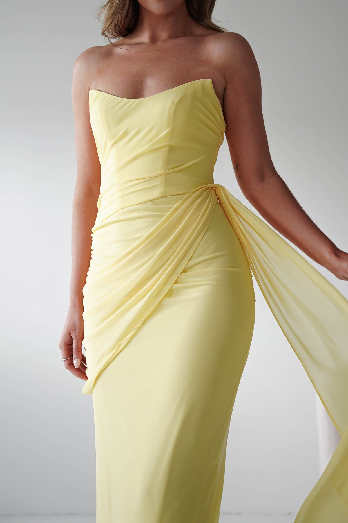 Finn Strapless Draped Maxi Dress | Yellow-Oh Hello Clothing