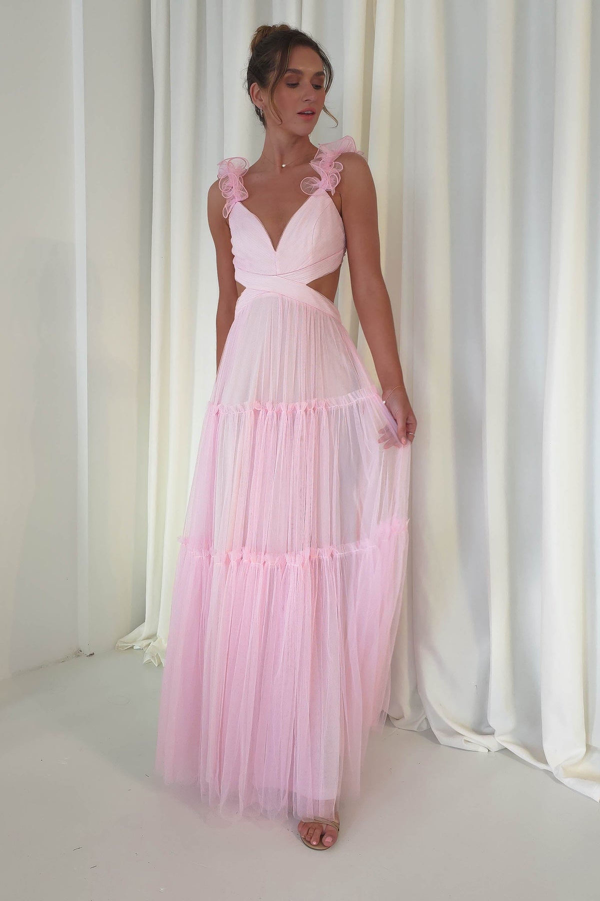 Galiena Ruffle Tulle Maxi Dress | Pink-Oh Hello Clothing