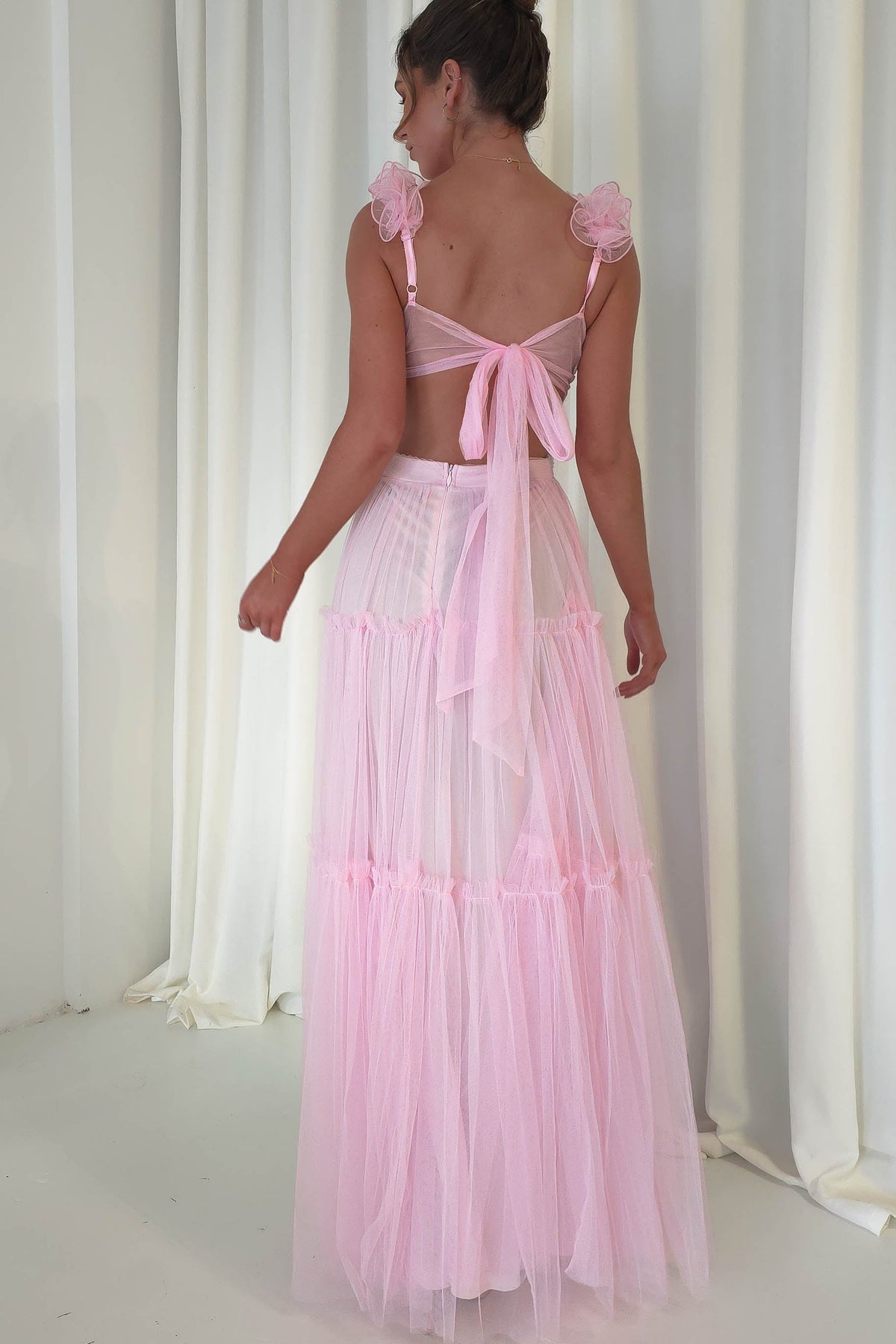 Galiena Ruffle Tulle Maxi Dress | Pink-Oh Hello Clothing