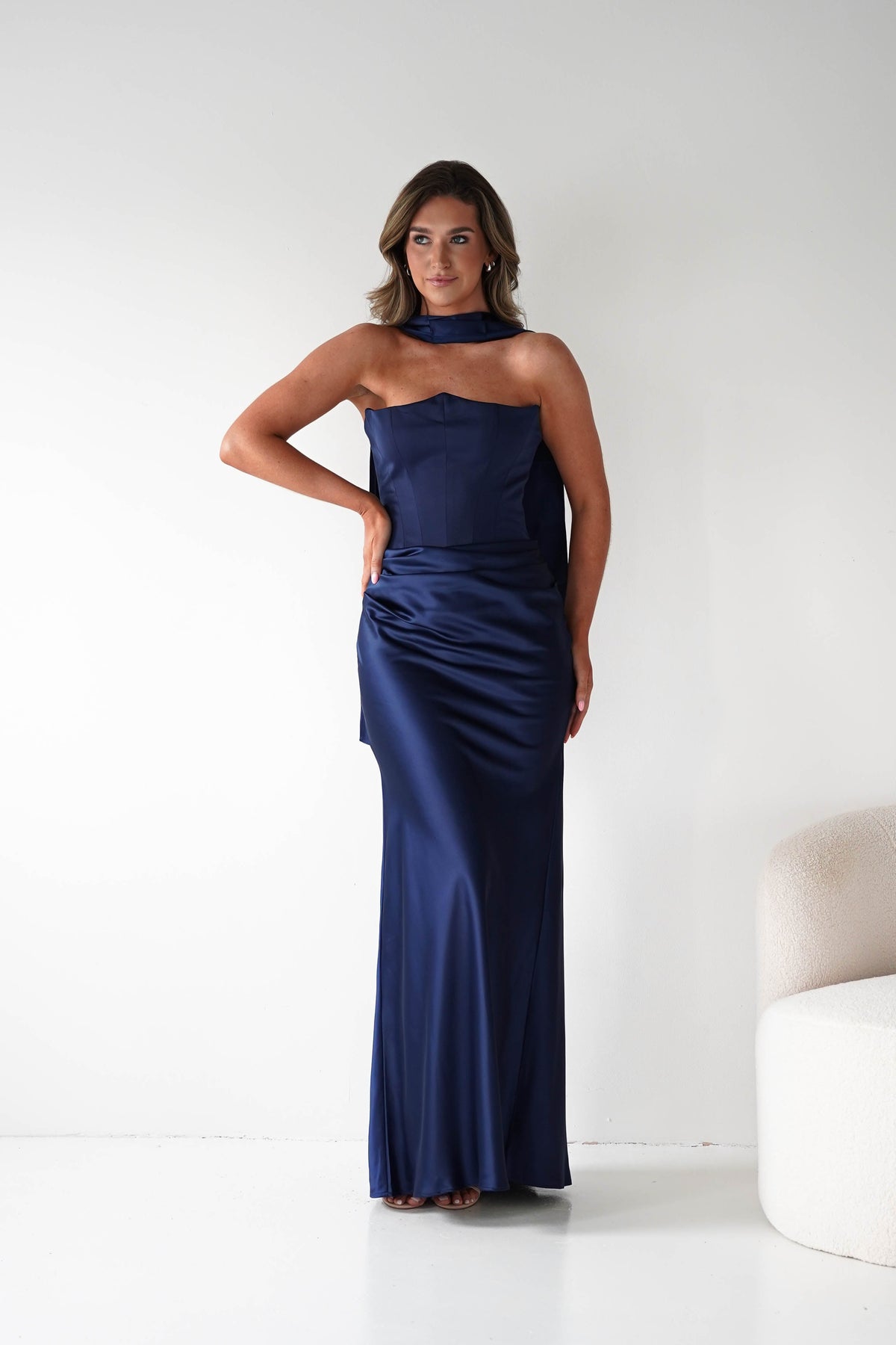 Giselle Corset Satin Maxi Dress | Navy-Oh Hello Clothing