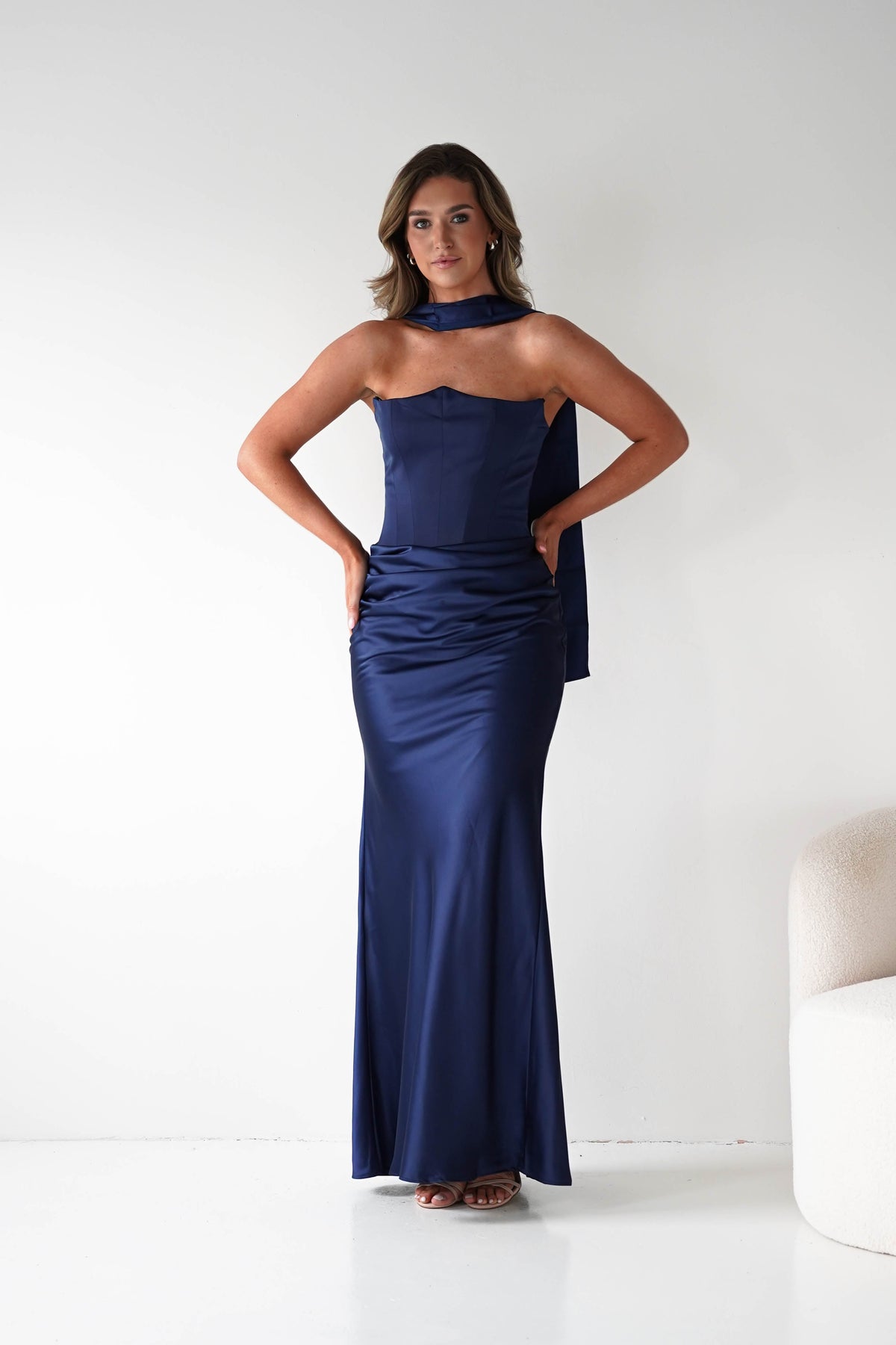 Giselle Corset Satin Maxi Dress | Navy-Oh Hello Clothing