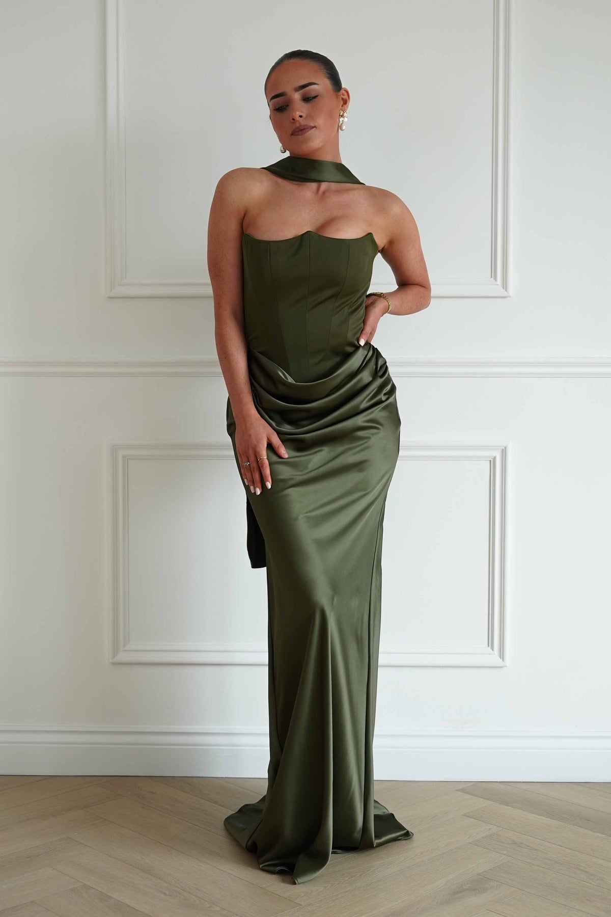 Giselle Corset Satin Maxi Dress | Olive-Oh Hello Clothing