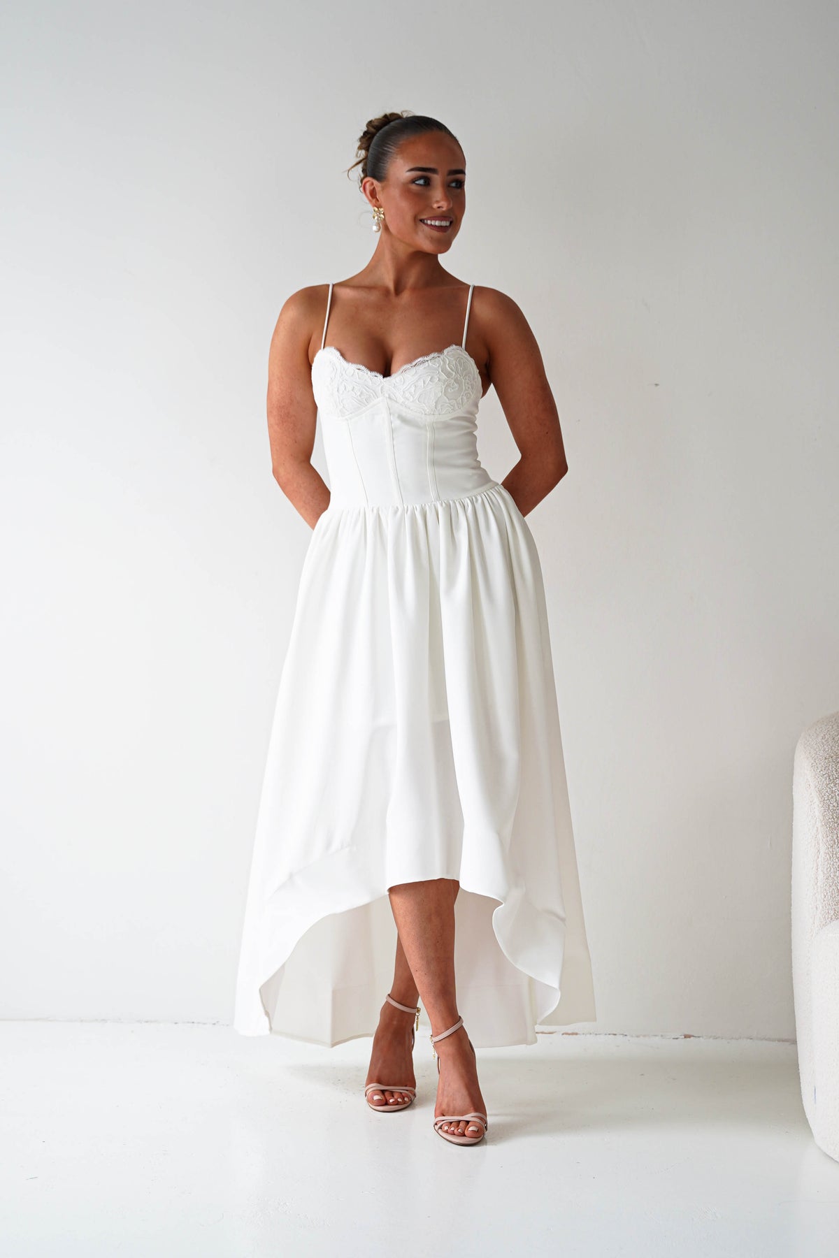 Hartley Lace Corset Midi Dress | White-Oh Hello Clothing