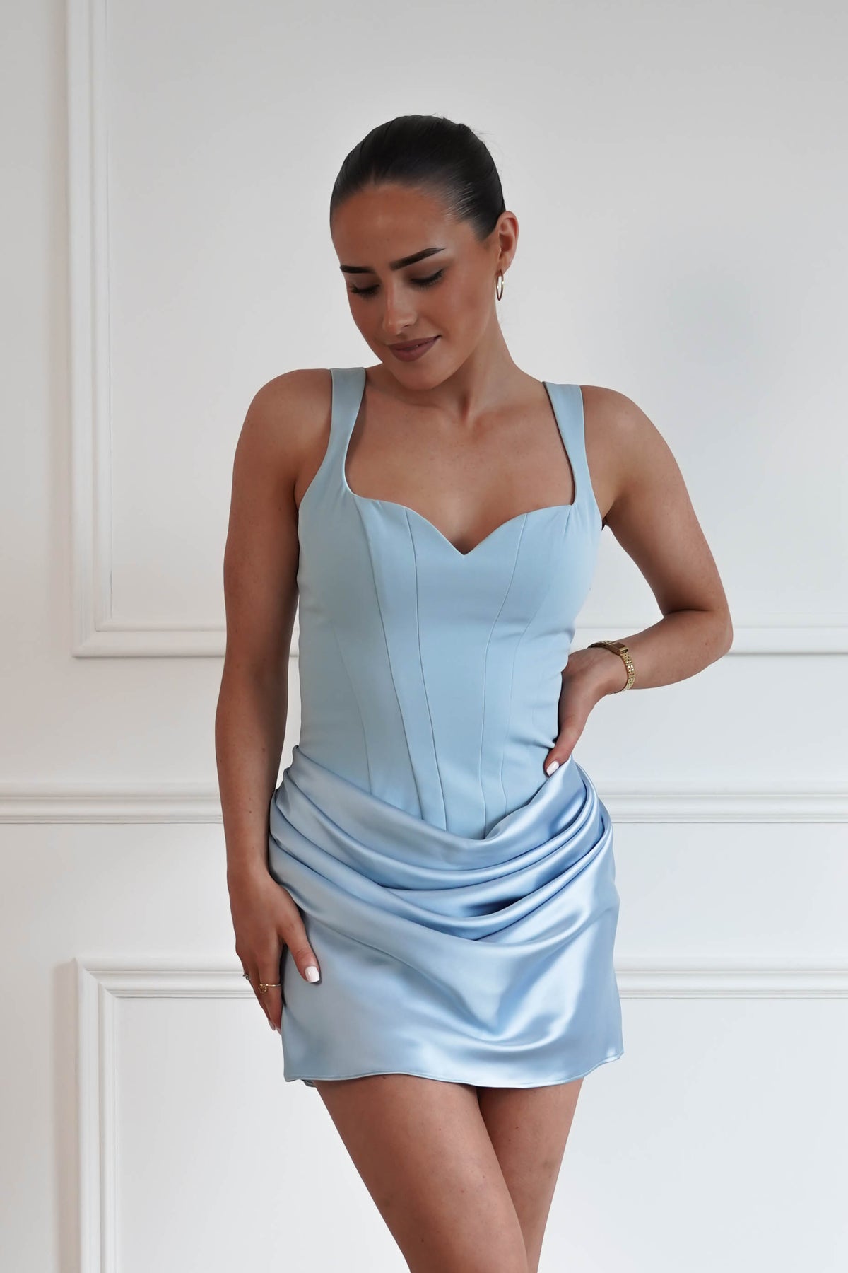 Helia Corset Satin Mini Dress | Blue-Oh Hello Clothing