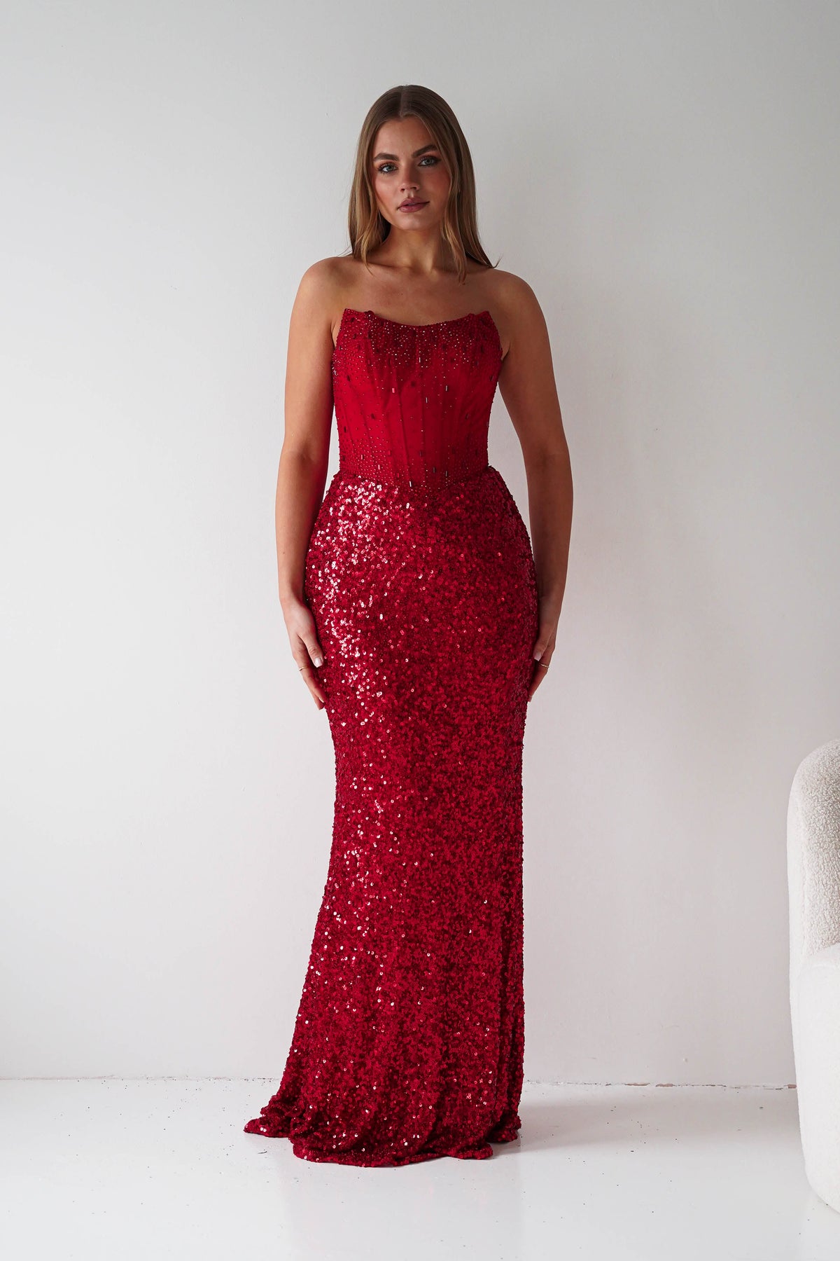 Henrietta Strapless Corset Sequin Gown | Red-Oh Hello Clothing