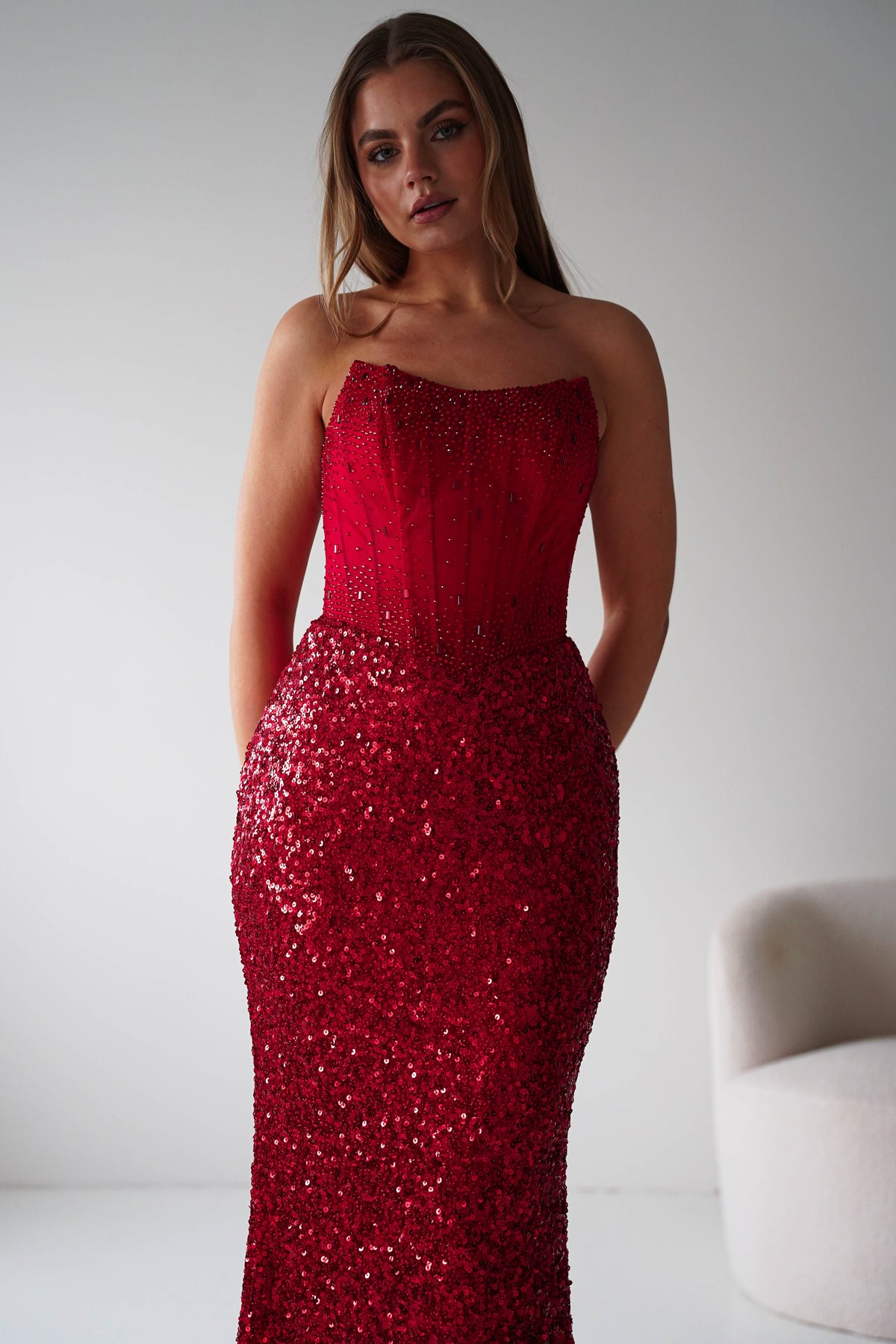 Henrietta Strapless Corset Sequin Gown | Red-Oh Hello Clothing