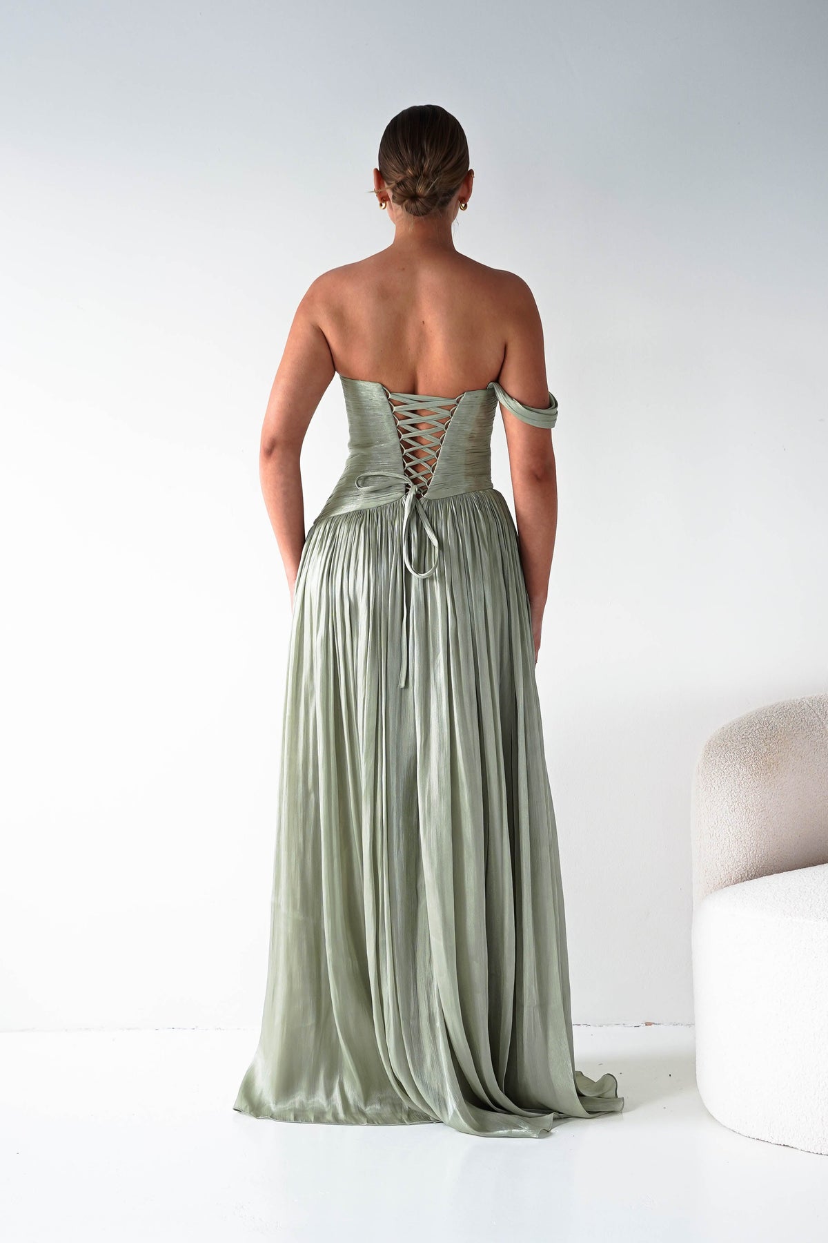 Hepburn One-Shoulder Pleated Maxi Dress | Sage-Oh Hello Clothing