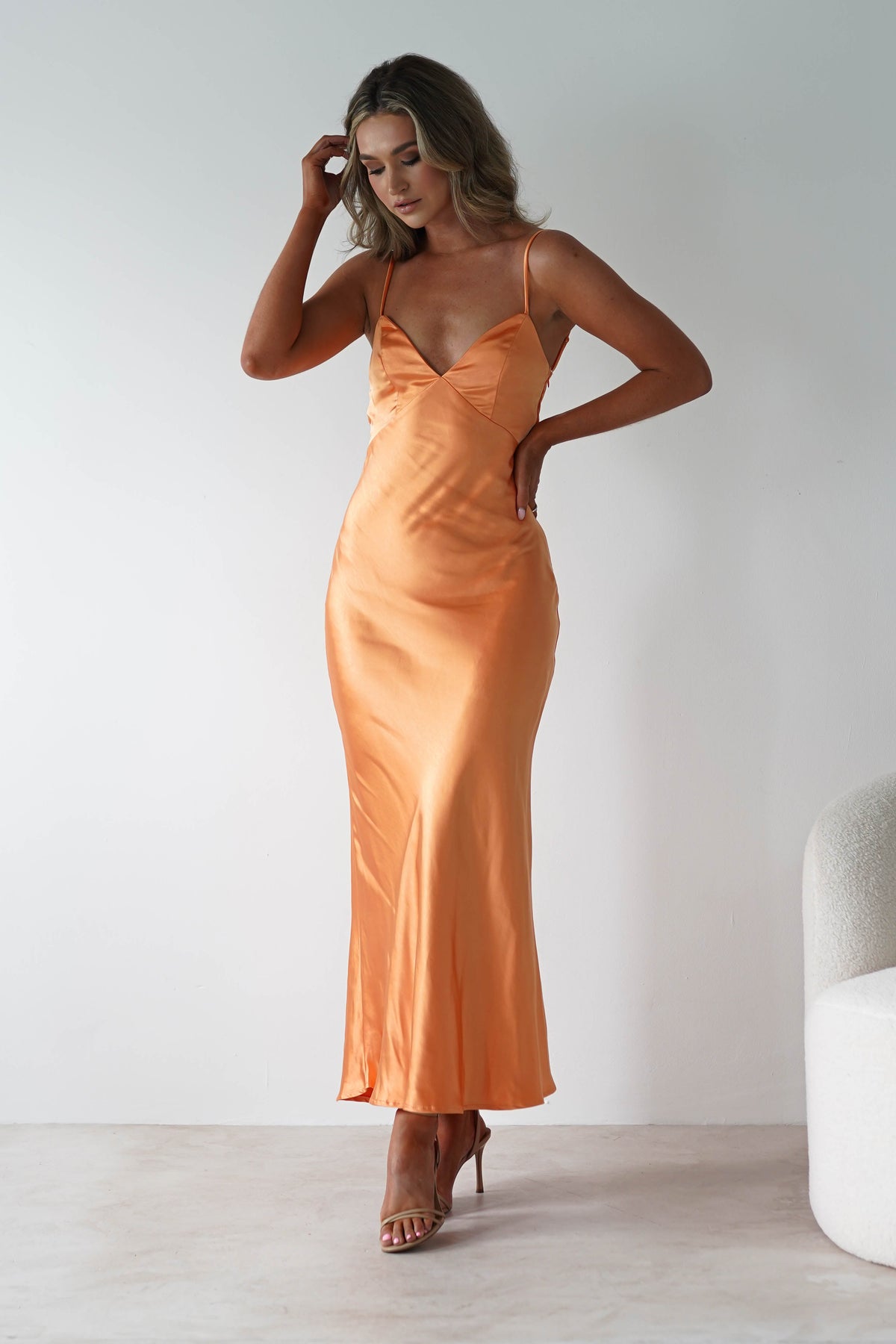 Hermie Silky Satin Maxi Dress | Orange-Oh Hello Clothing