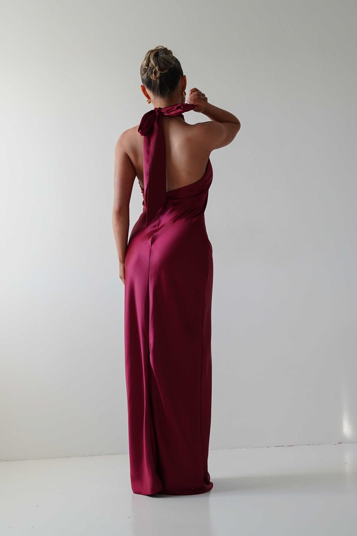 Isla Halterneck Maxi Slip Dress | Berry Red-Oh Hello Clothing