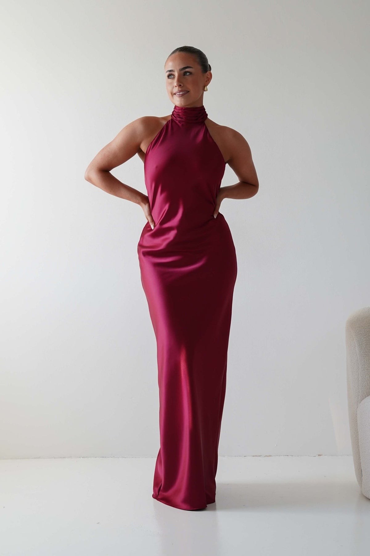 Isla Halterneck Maxi Slip Dress | Berry Red-Oh Hello Clothing