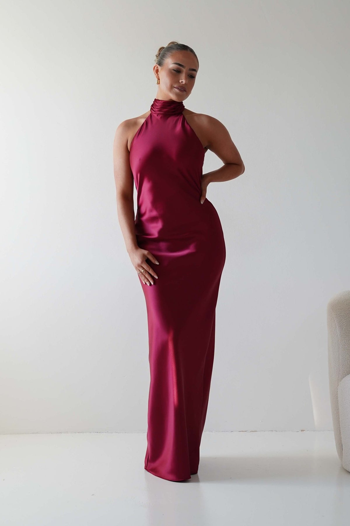 Isla Halterneck Maxi Slip Dress | Berry Red-Oh Hello Clothing